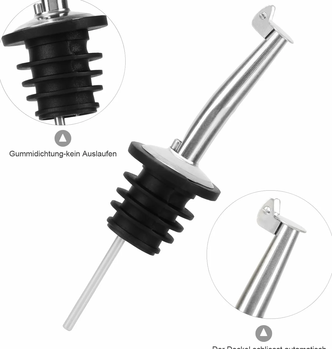 Incutex 5 Beccucci con Coperchio e Spazzola per la Pulizia, Versatore, Dosatore, Tappo Bottiglia