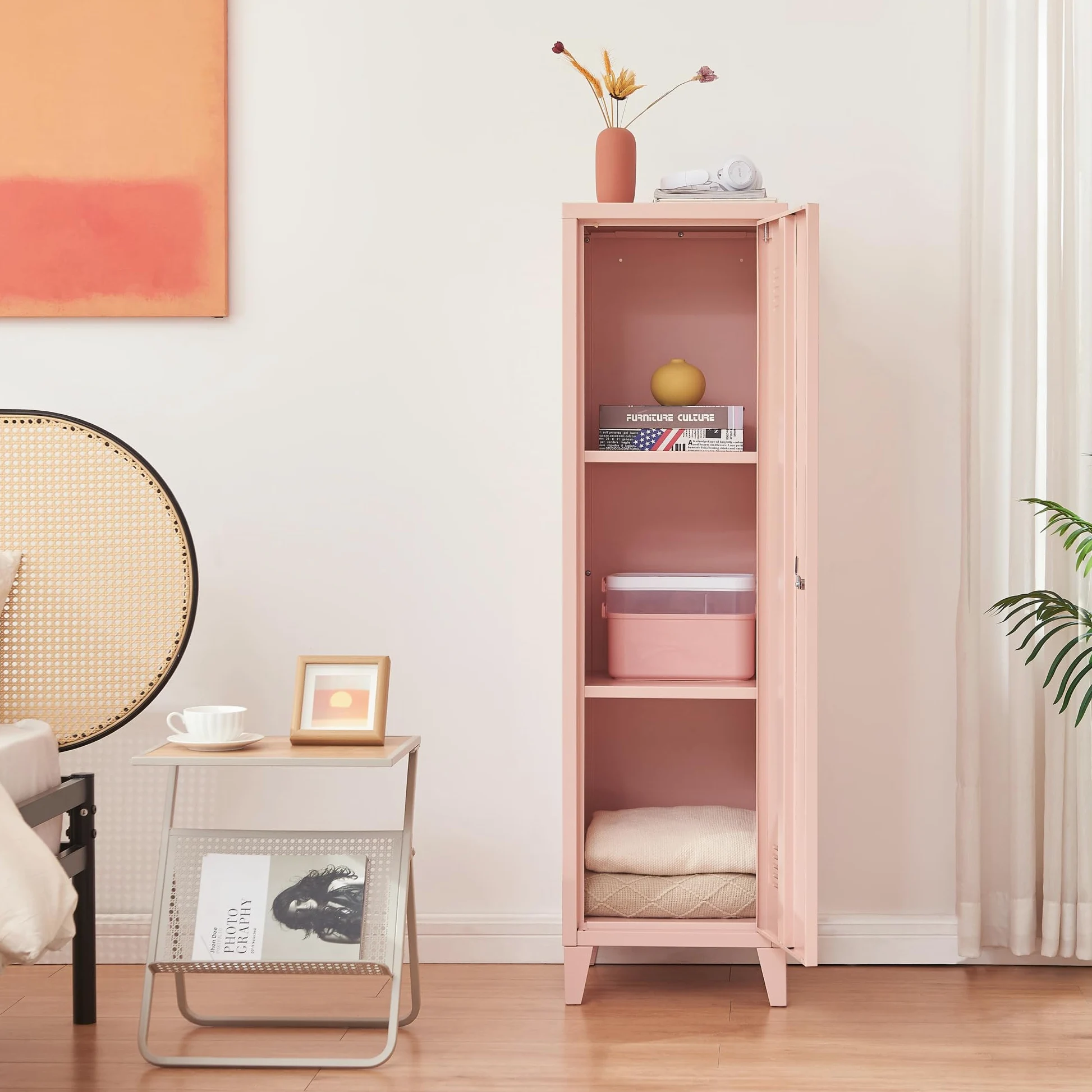 [en.casa] Armadio da Ufficio con Anta e Serratura Mobile in Acciaio per Archivio con 3 Scomparti Armadio da Spogliatoio 137 x 38 x 38 cm Beige Pesca