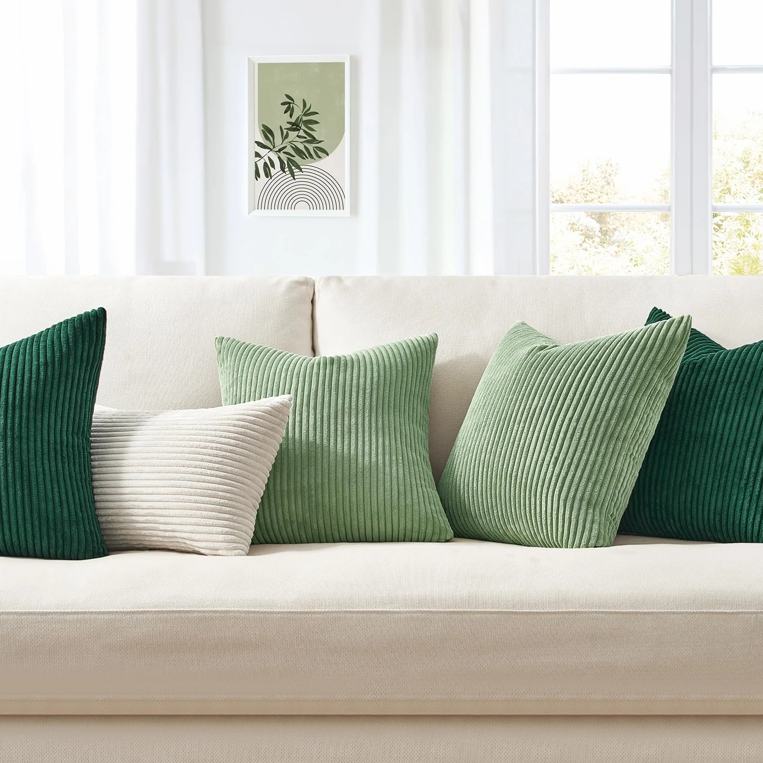 Topfinel Federe Cuscini 40x40 Velluto a Coste Verde Copricuscini Quadrati Elegante Divano Salotto 2 Pezzi