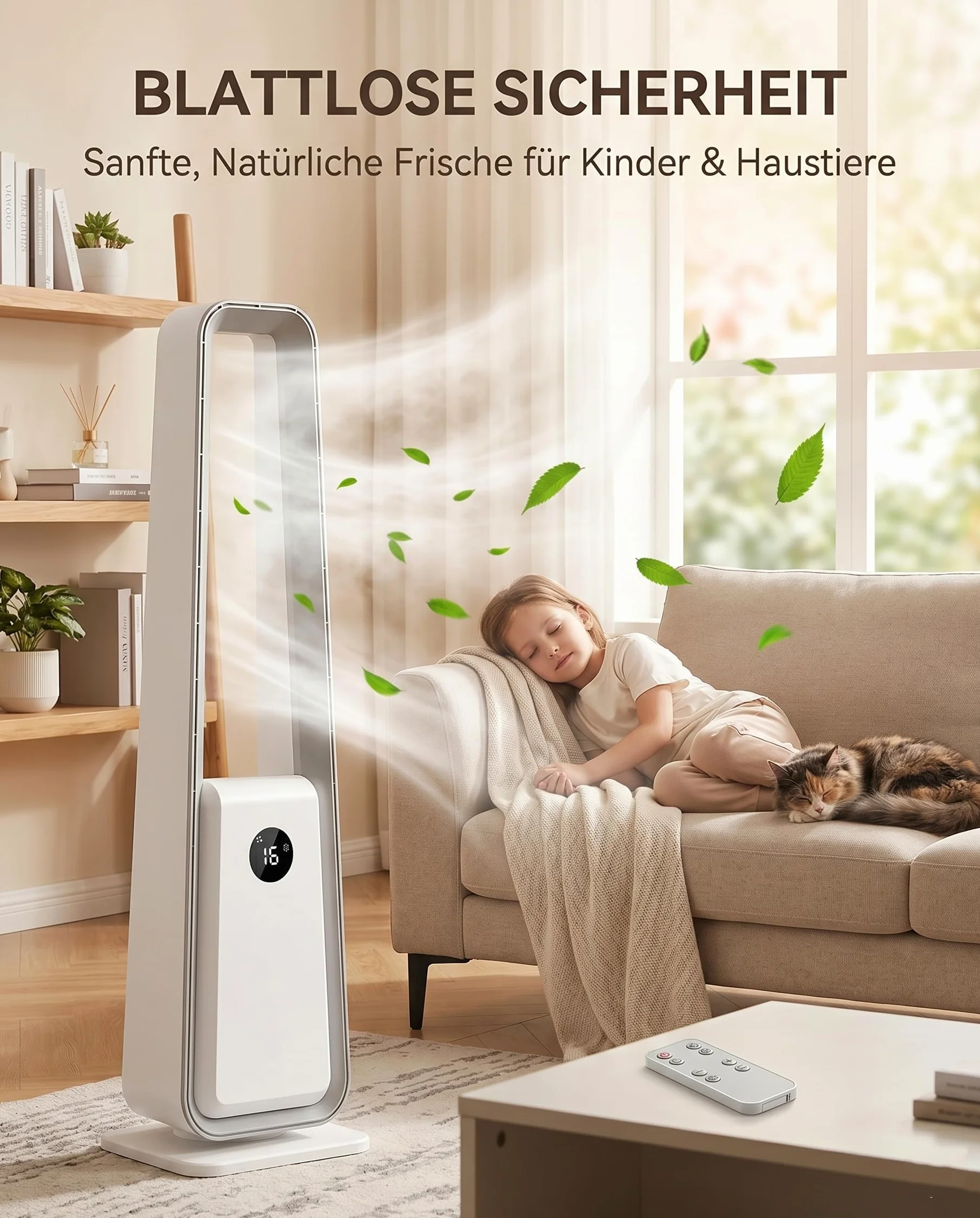 Ventilatore senza pale : ventilatore a torre da pavimento con telecomando, 24 livelli, 3 modalità e timer da 12 ore, ventilatore senza pale silenzioso per camera da letto e soggiorno
