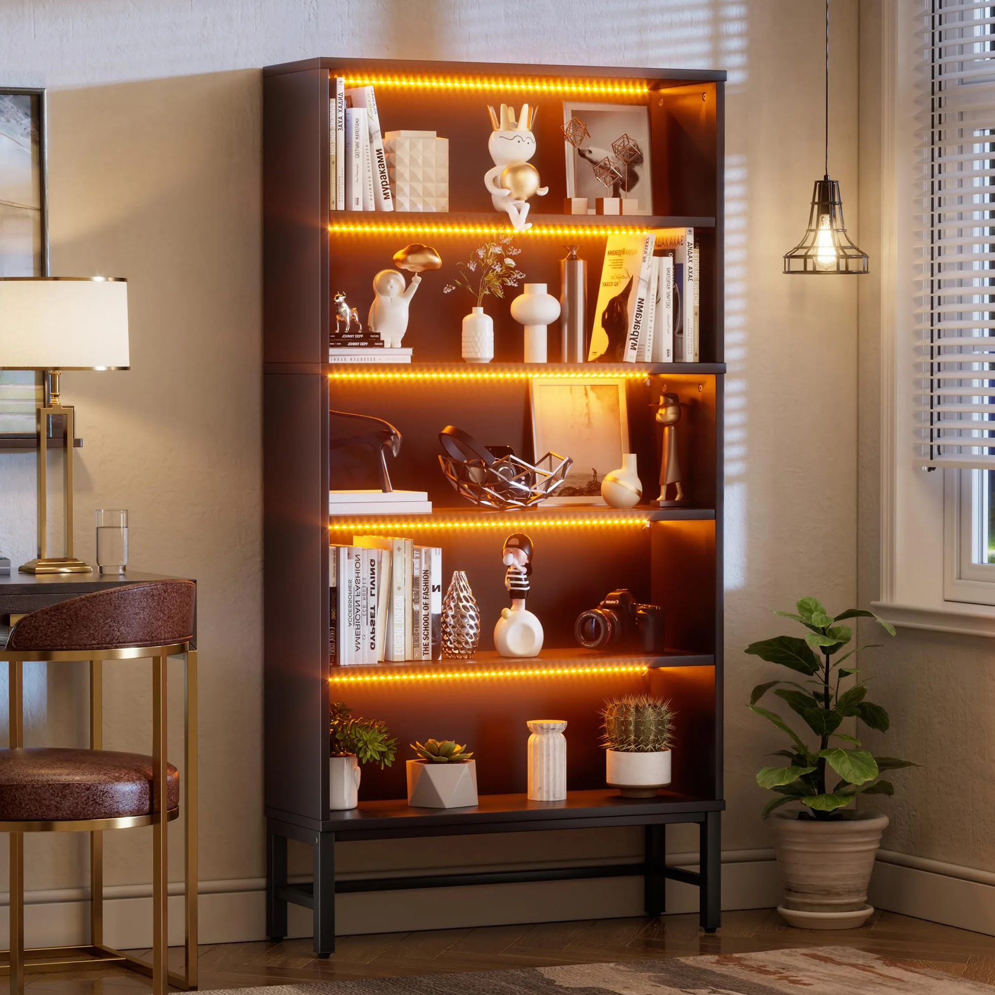 Vetrinetta Espositiva Mobile vetrina con illuminazione a LED Armadio da Collezione a 5 Strati Moderna Mobile Vetrina Vetrina Soggiorno per Statuette, Salotto, Bar,Camera da letto e Ufficio 90*30*178CM