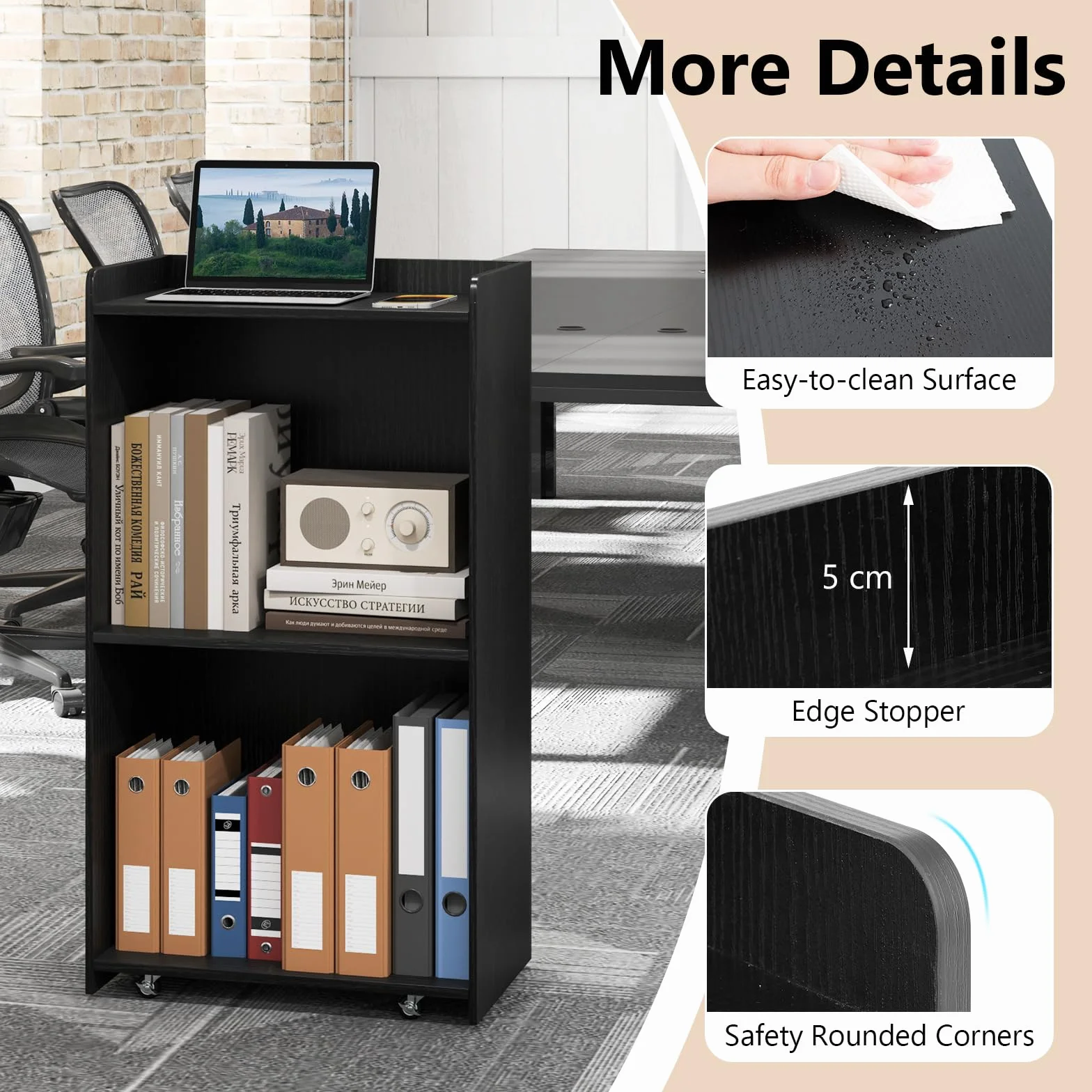 GIANTEX Podio - Leggio mobile con ruote bloccabili, supporto per podio in legno, per sala riunioni, scuola e chiese, 57,5 x 37 x 105 cm (nero)
