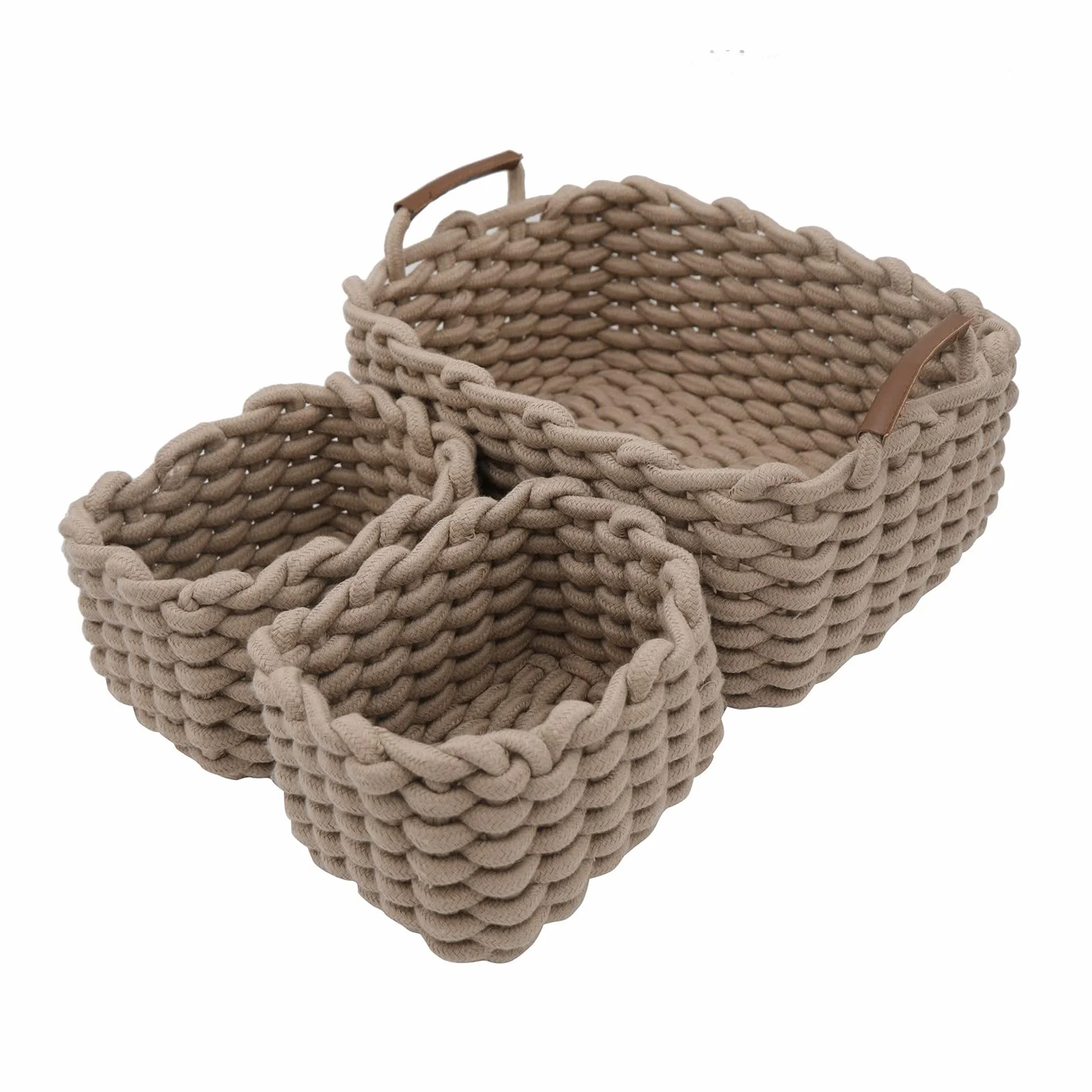 Cestini in Corda di Cotone Set di 3 Organizer Decorativi Naturali Rettangolari Icegrey