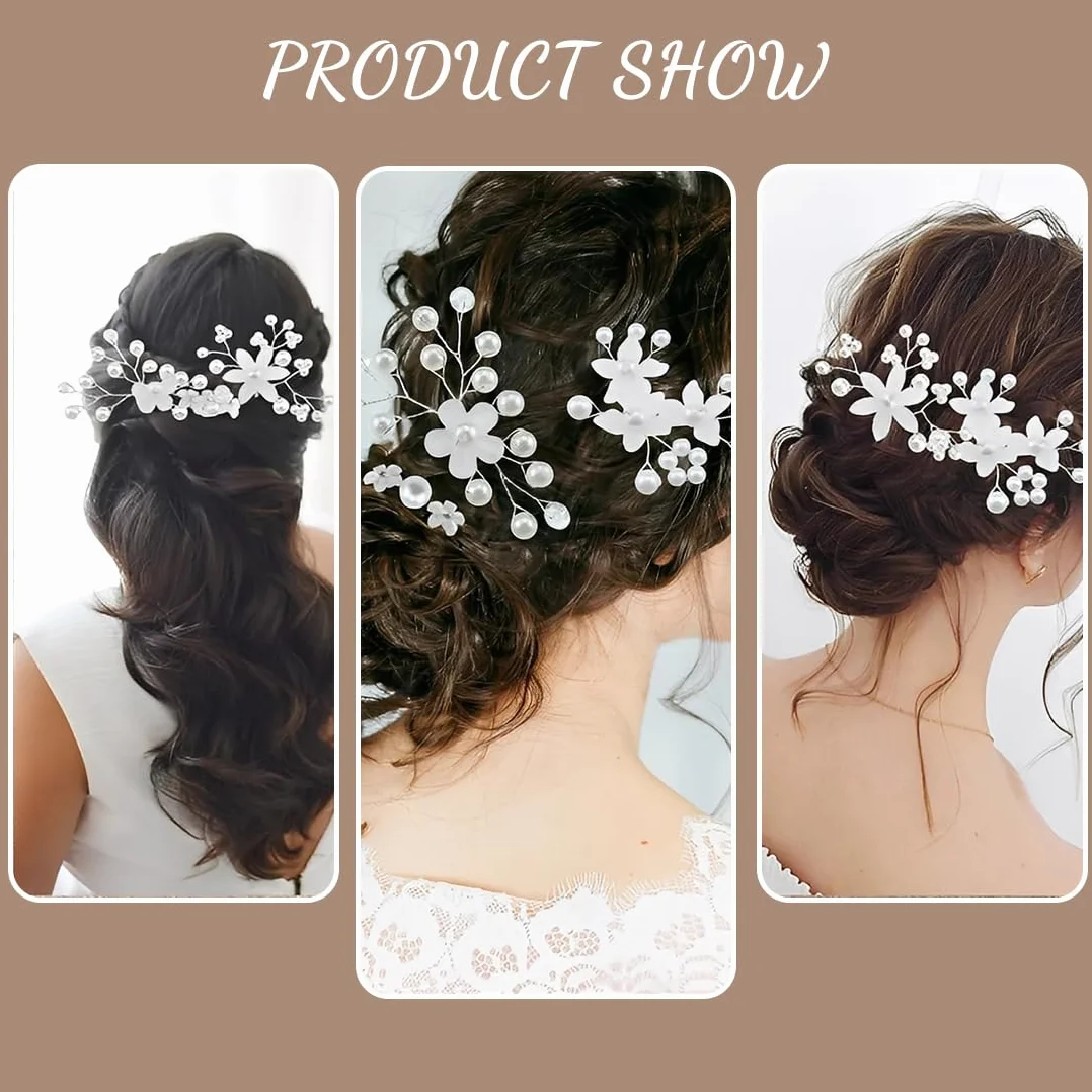 Fermagli per capelli da matrimonio con perle e fiori strass a forma di U