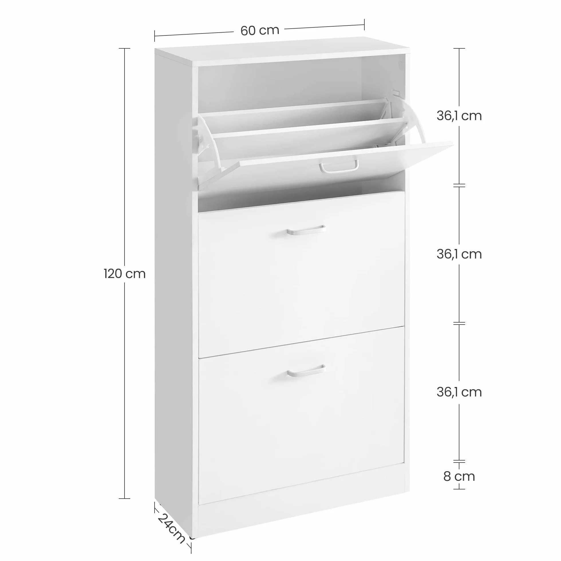 VASAGLE Scarpiera 3 Piani Portascarpe Bianco 60x24x120 cm LBC03WT