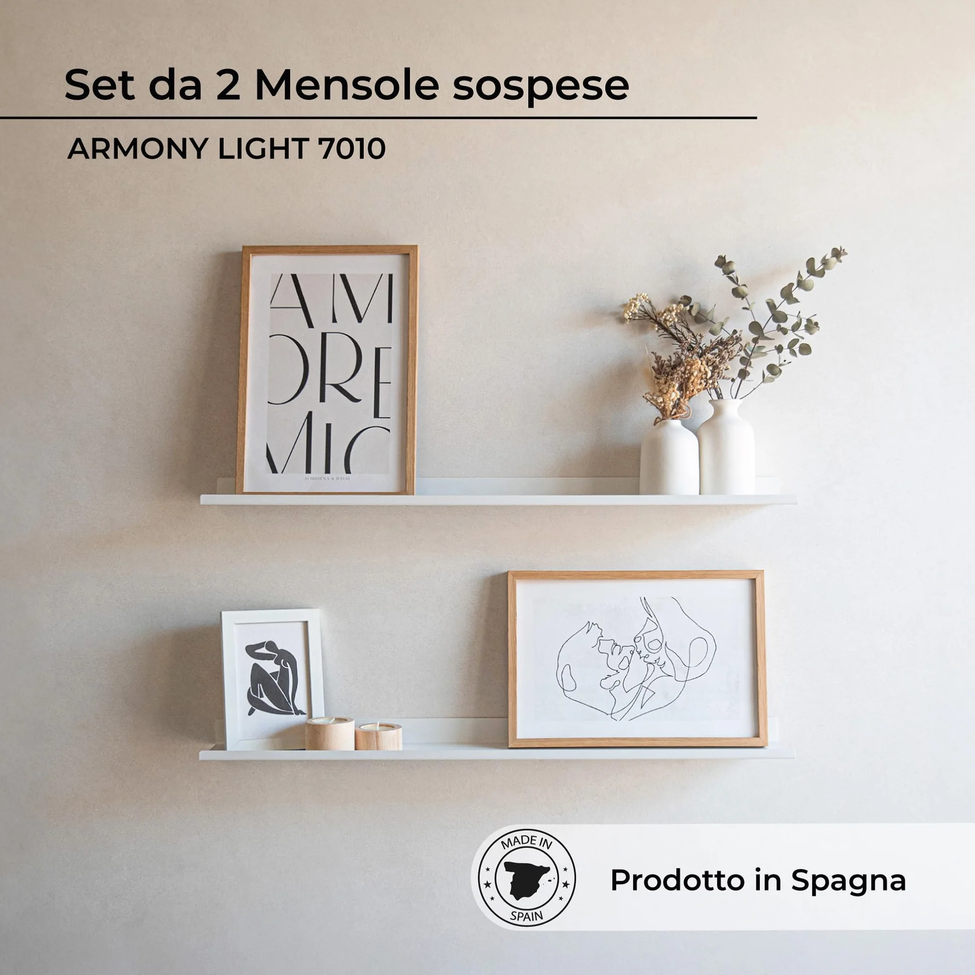 MILUKA Mensola da Muro Sospesa 70x10 cm Bianco Mensola Stretta in Metallo