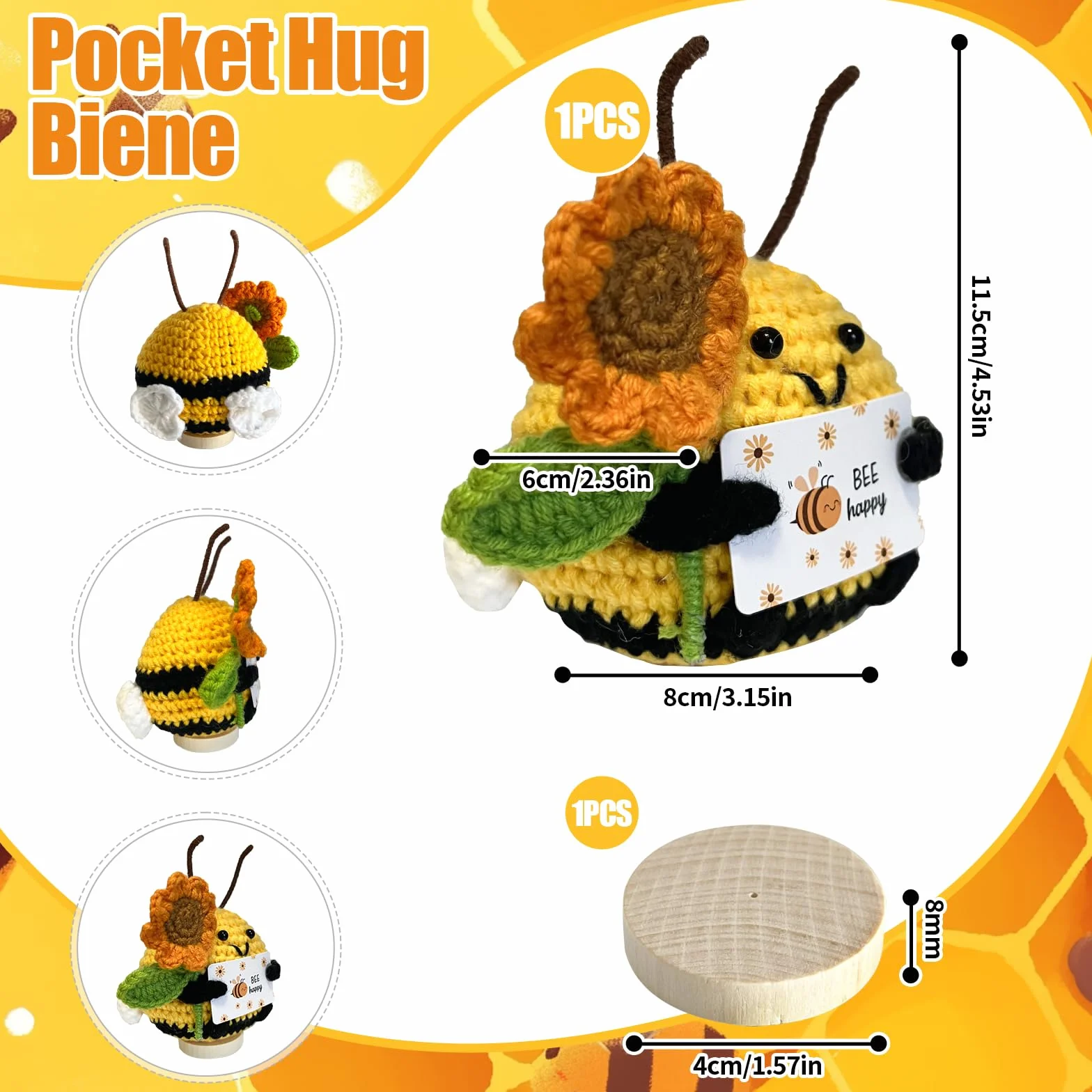 KATIMI 2 Pezzi Pocket Hug Bee Regali Fortunati, Pianta di Supporto Emotivo, Ape Positiva, Regalo D'amore Rosso Positivo con Base in Legno, Regalo di Incoraggiamento per le Amiche