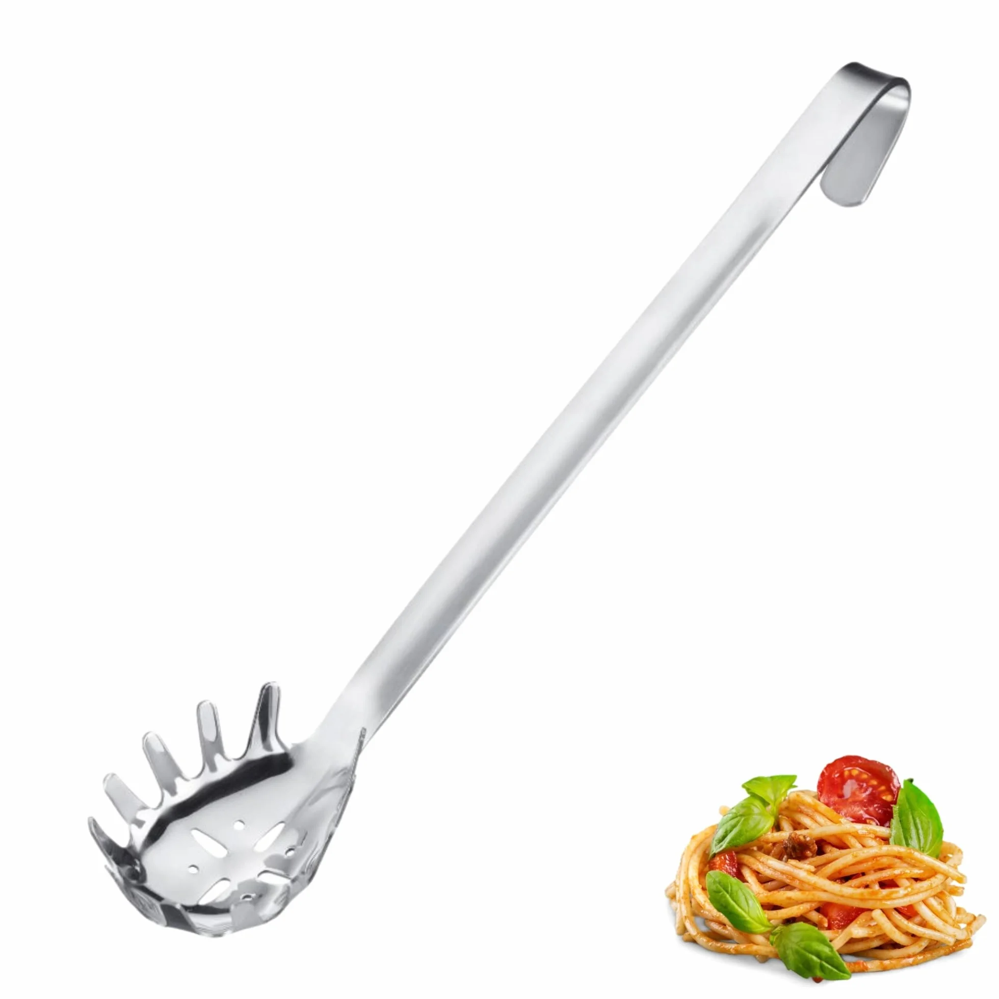 Westmark Spaghetti Spoon Pro – Cucchiaio per pasta in acciaio inossidabile con punte rotonde – Pratico cucchiaio per pasta per spaghetti, tagliatelle e altro – Argento, 39,5 cm
