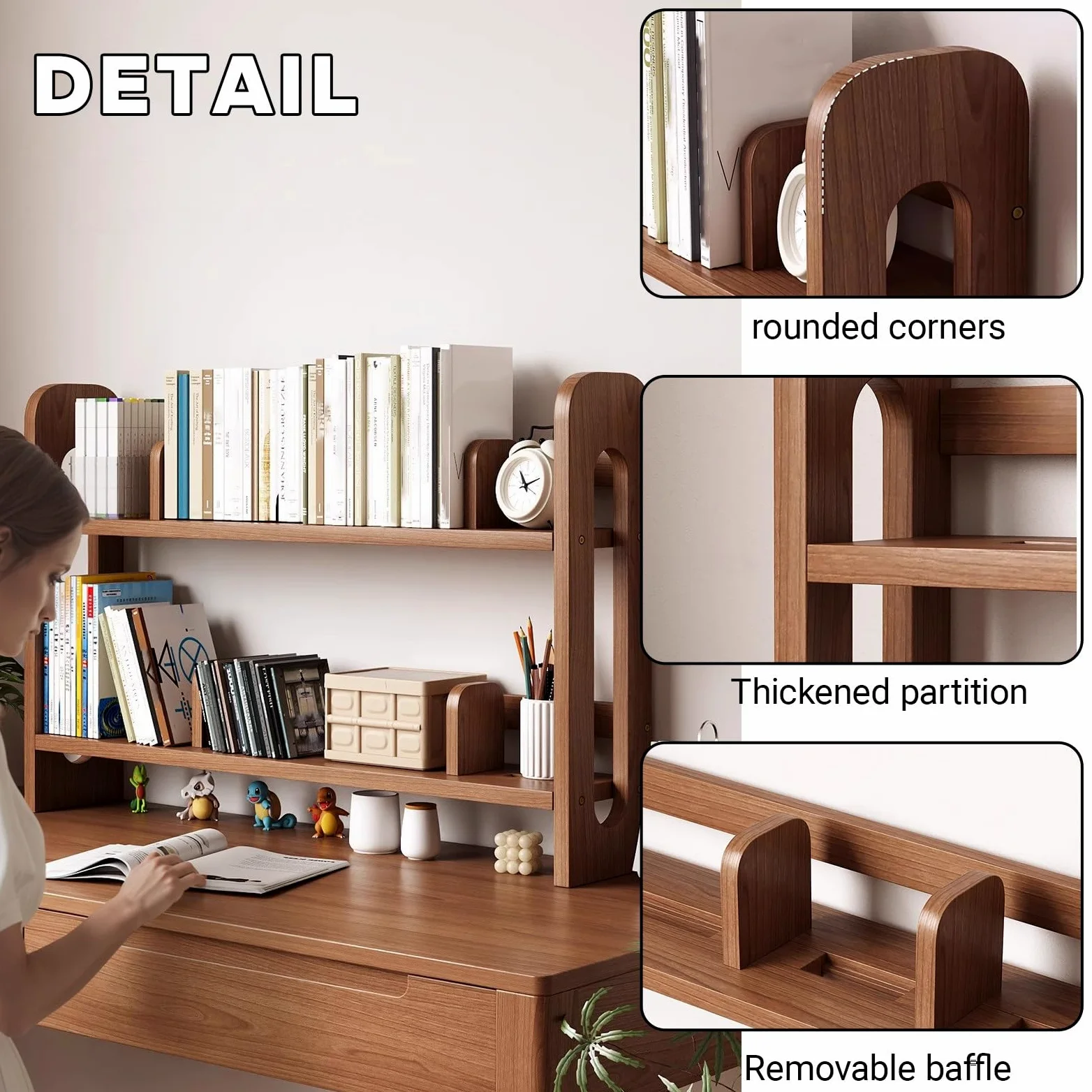 Scaffale Libreria Legno Regolabile,Dormitorio organizer per riporre oggetti Multistrato, Organizzatore Monitor,3 strati Scaffale Espositivo da Scrivania,Per Casa, Ufficio, Scuola, Studio