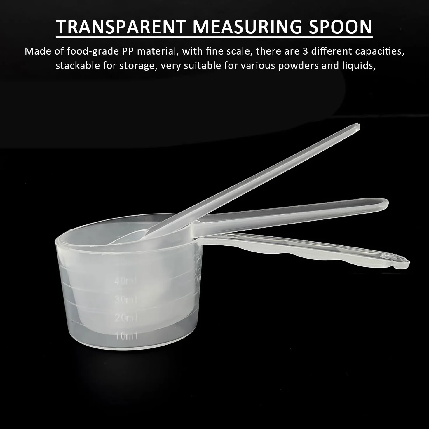 3 cucchiai dosatori, misurino da 50 ml, 40 ml, misurino da 5 g, misurino in plastica, misurino piccolo, cucchiaio da scala trasparente, strumento quantitativo per la cucina