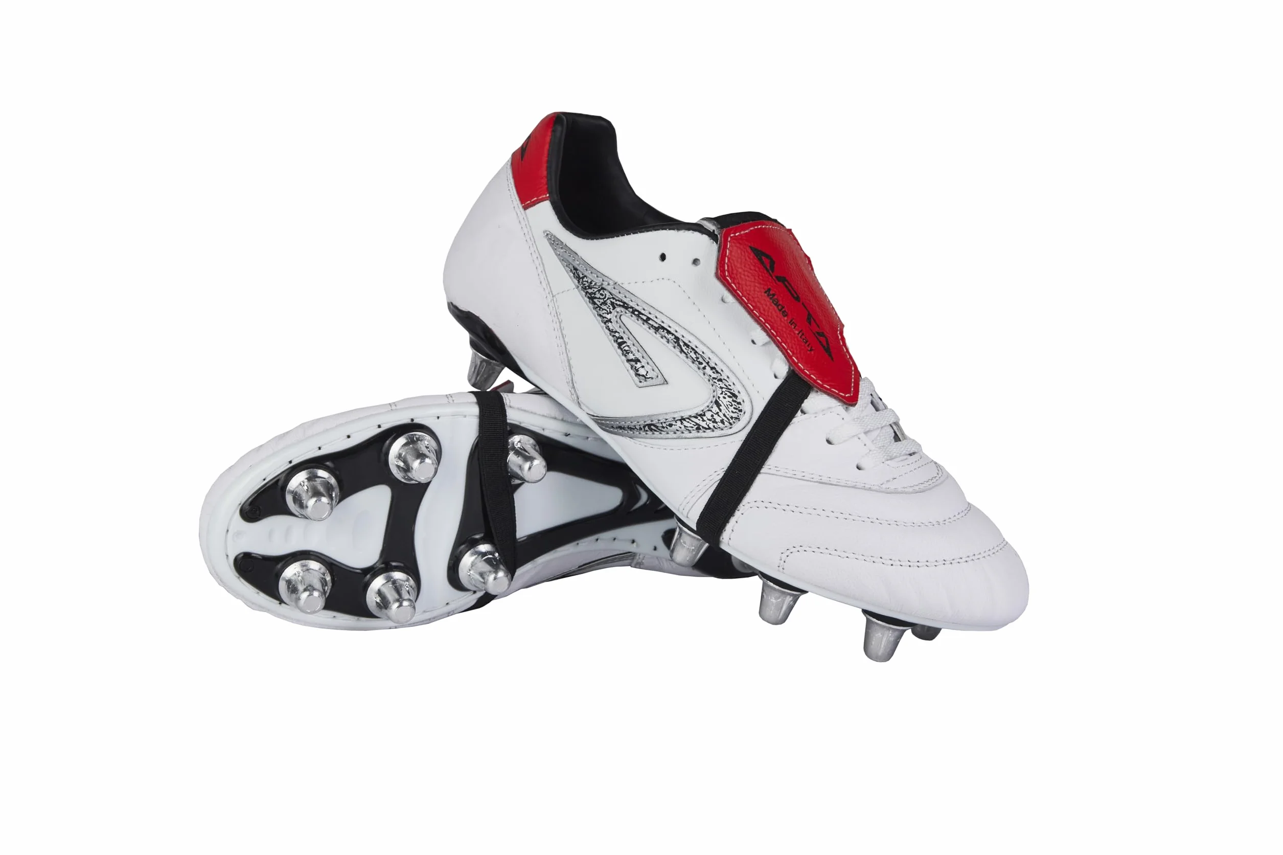 Warrior | Scarpe da Rugby Professionali con Tacchetti in Alluminio 8 Studs | Pianta Larga per Mischia, Tomaia in Pelle ed Ecopelle, Massima Stabilità su Erba Naturale e Terreni Morbidi | Made in Italy