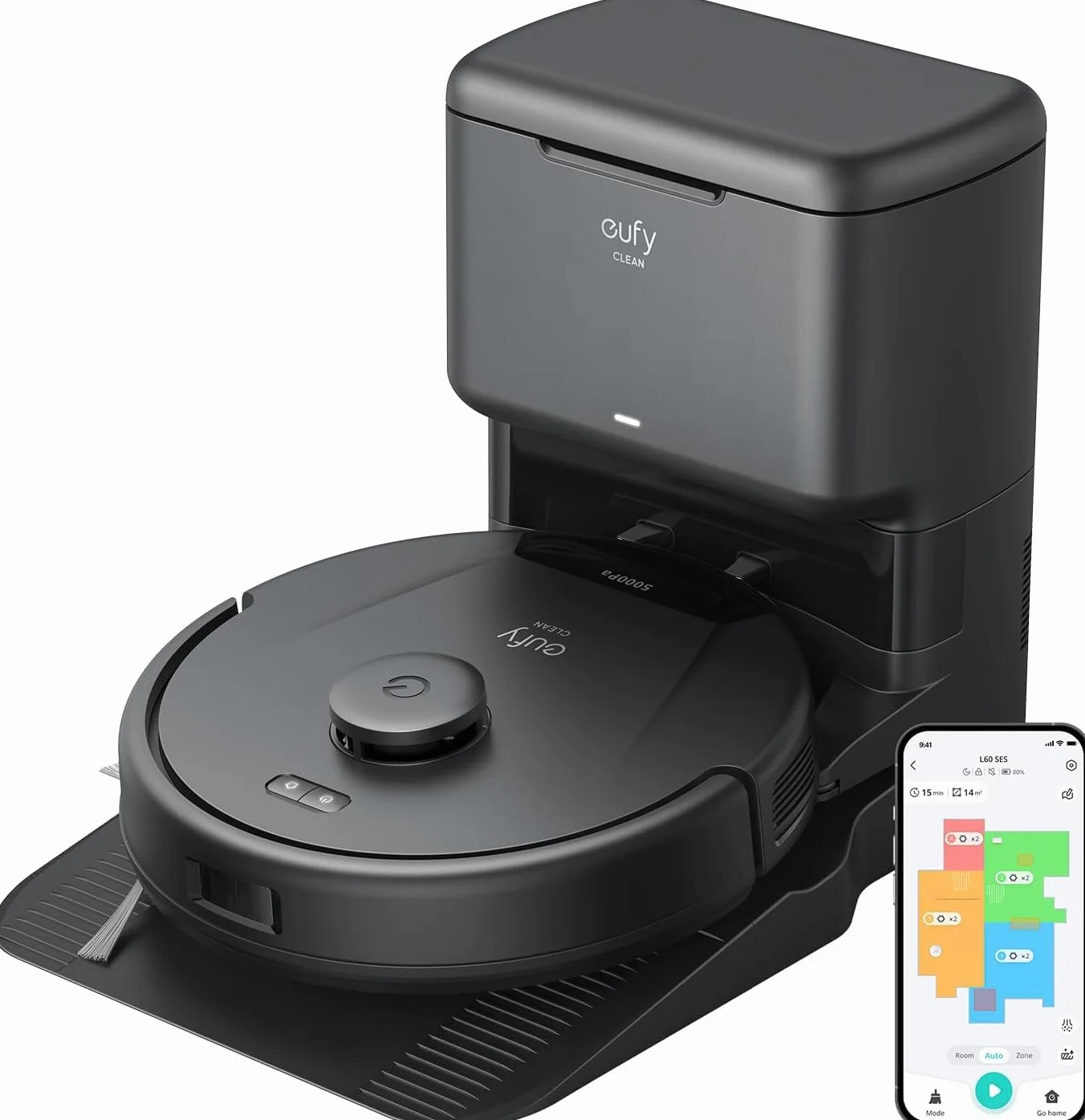 eufy Robot aspirapolvere L60, 5000 Pa, stazione aspirazione, navigazione laser iPath