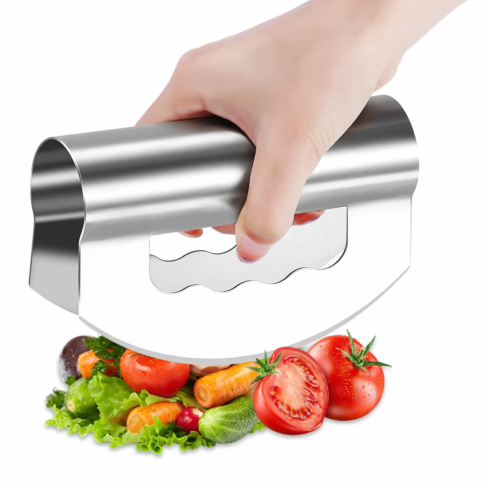 Tritatutto per insalata con coperchio protettivo, coltelli portatili in acciaio inox con doppia lama per lattuga e verdure, facile da macinare verdure, utensile da cucina per insalata per