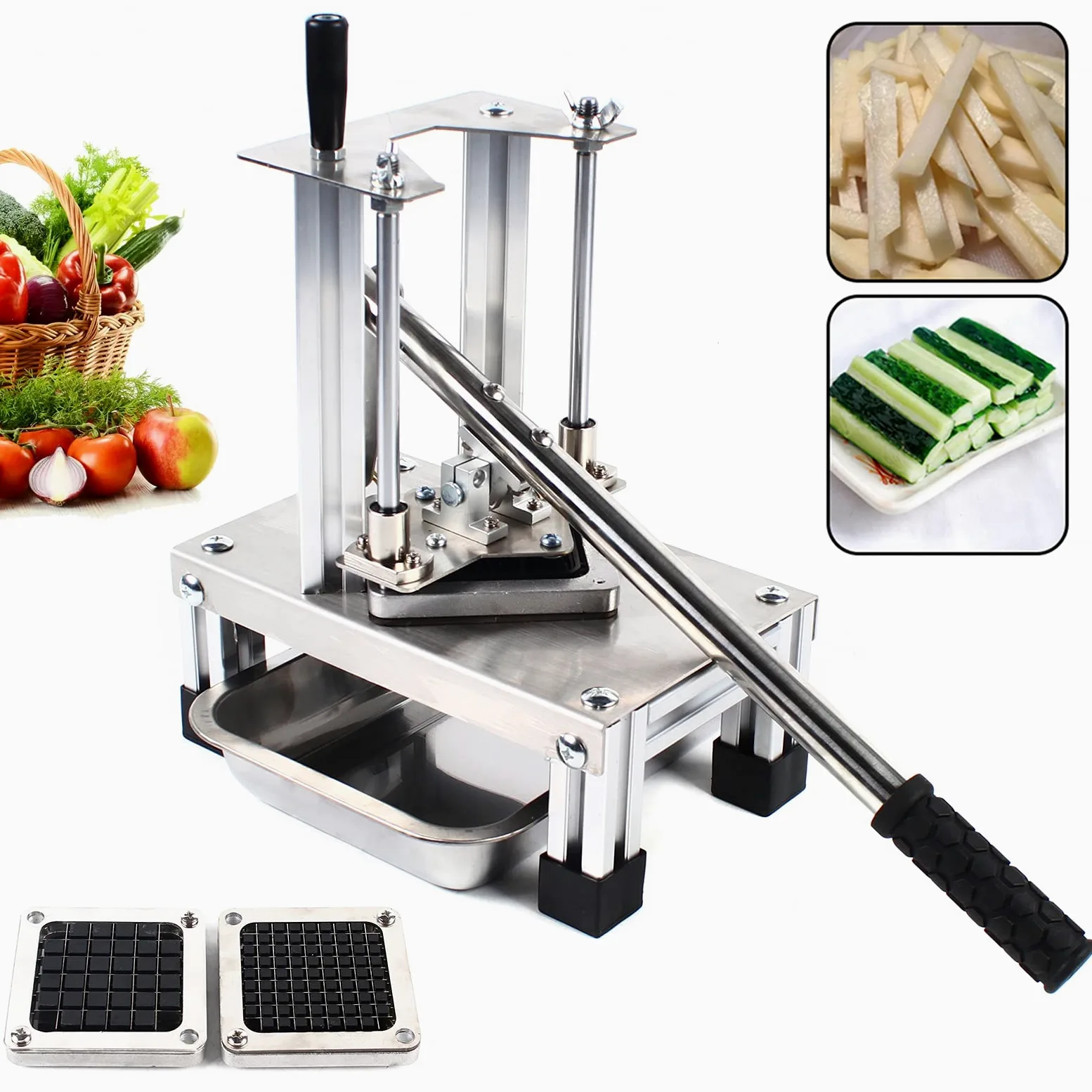 Affettatrice verticale per patate, in acciaio inox, manuale con 7/10/14 lame, 3 tecnologie antiscivolo, per patate, verdura, frutta, GKRWH-729
