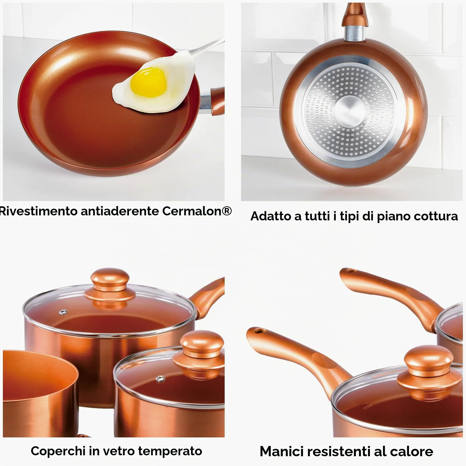 Set di 5 pezzi in ceramica, alluminio, rame, 46 x 29 x 13 cm