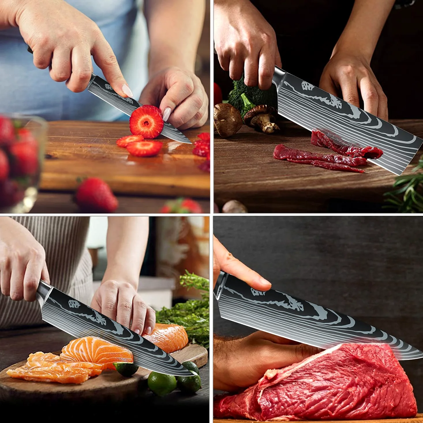 MDHAND Set di 8 coltelli professionali con custodia, affilati e ergonomici in legno di Pakka per casa e ristorante