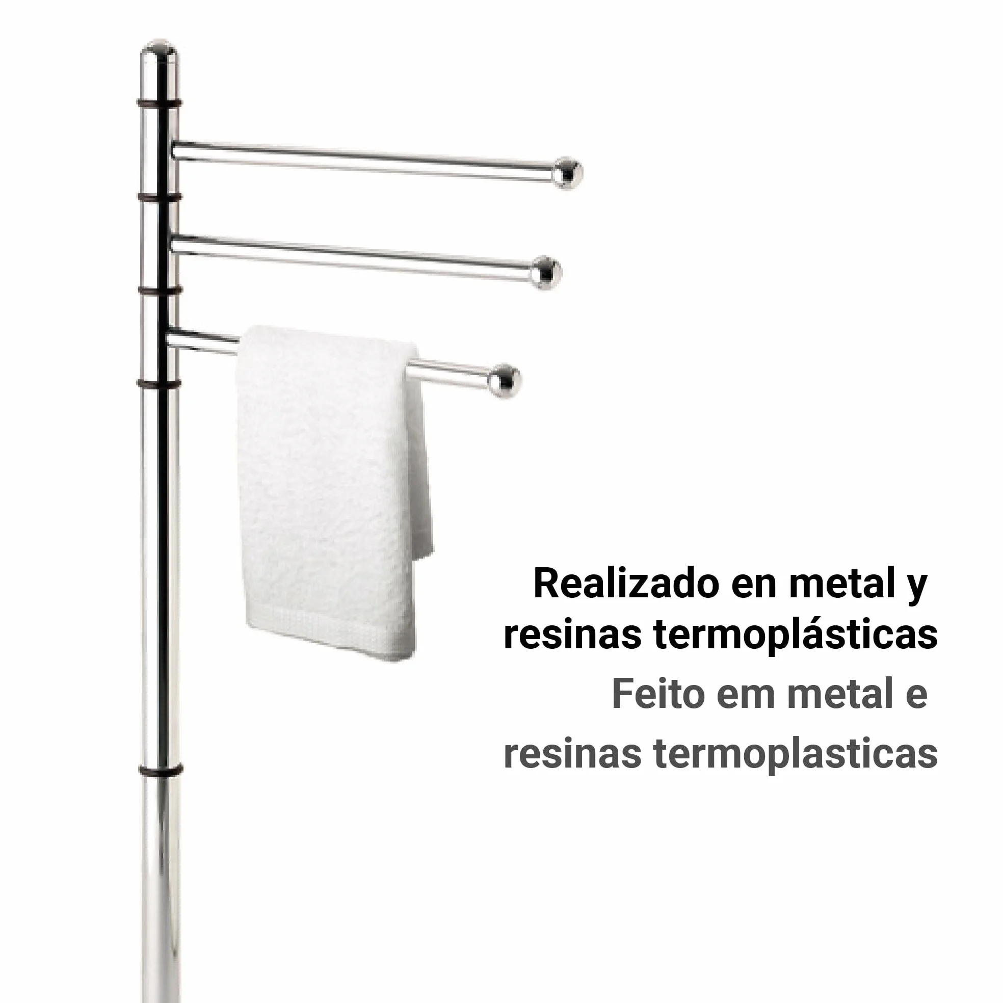 Gedy Hibiscus HI311300000 Piantana Cromata Porta Asciugamani da Terra 90,5x36,5x30 cm Metallo e Resine Bianco