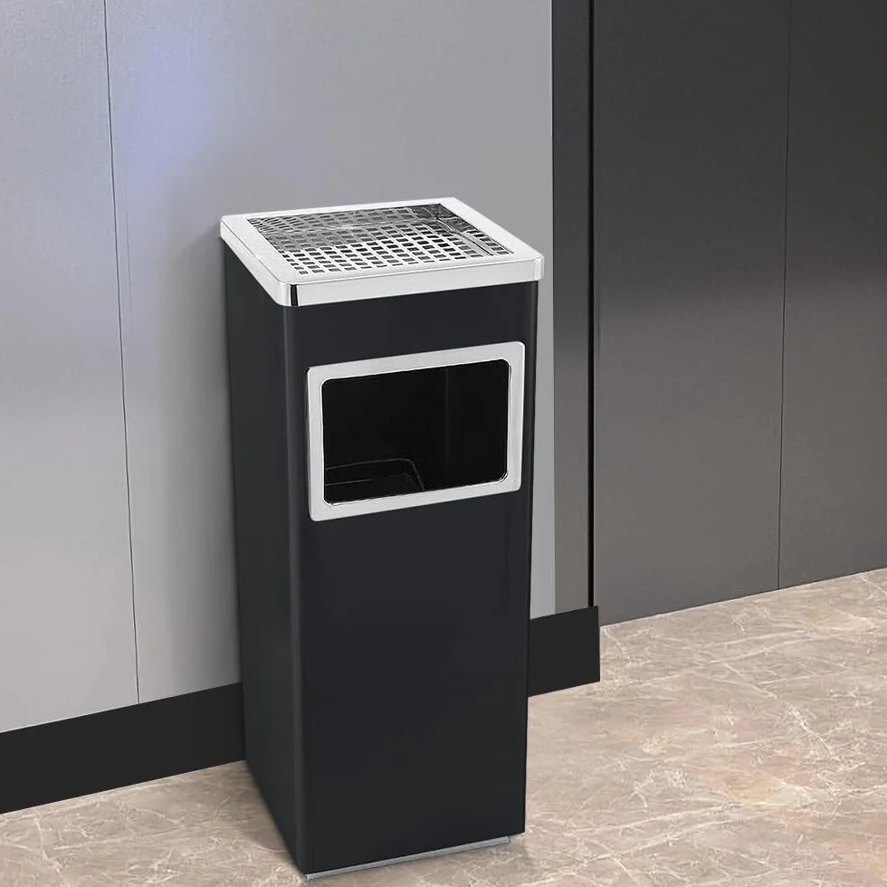HUOLE Pattumiera con Posacenere Acciaio Inox Contenitore Cestino Design Elegante Funzionale Raffinato Inserti Rimovibili Robusto Capacità - Nero (2pz) 30 * 24 * 60 cm - 48 l