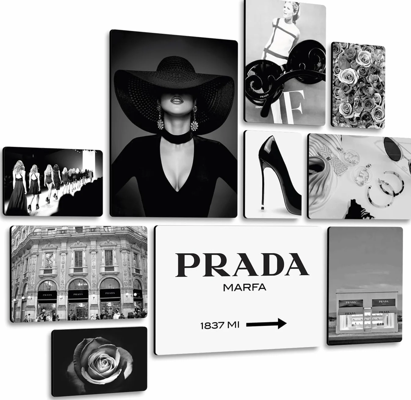 Giallobus Set 10 quadri Multi pannello Fashion Prada Marfa Legno Mdf 42x29,7cm 29,7x21cm 21x14,85cm