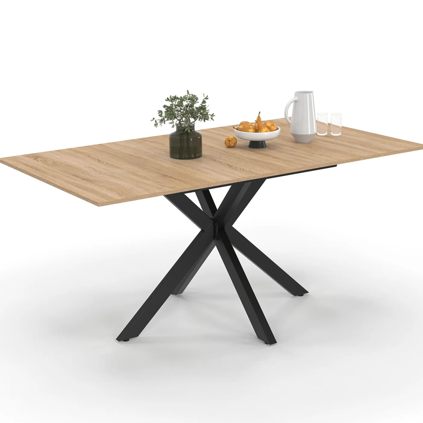 IDMarket - ALIX Tavolo da pranzo rettangolare allungabile per 4-8 persone con gamba in legno e ragno nero 120-160 cm