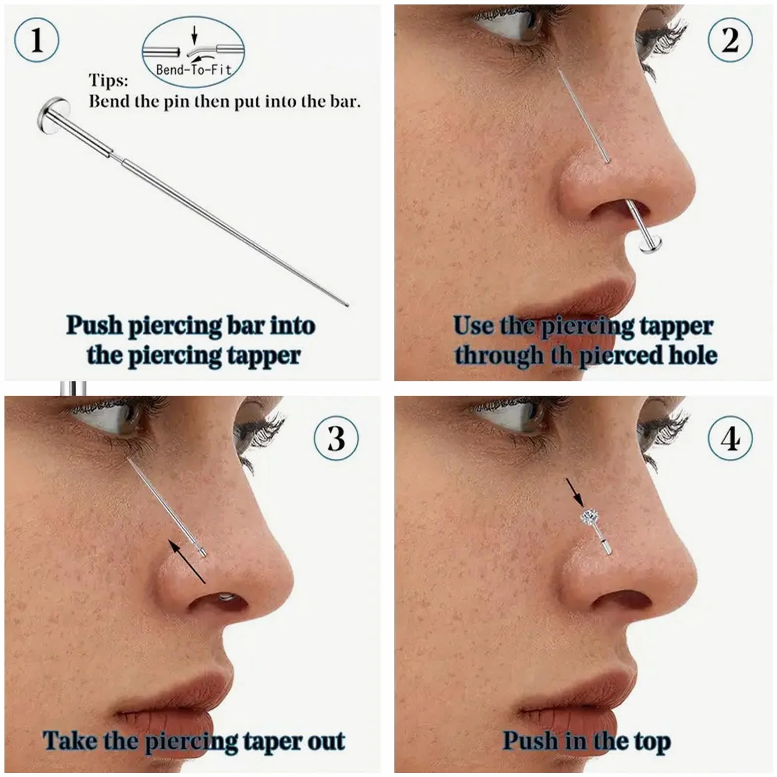 Acciaio Inossidabile 12 Pezzi Piercing Taper Palla Grabber Strumento Assistente per Orecchio Naso Sopracciglio Labbro