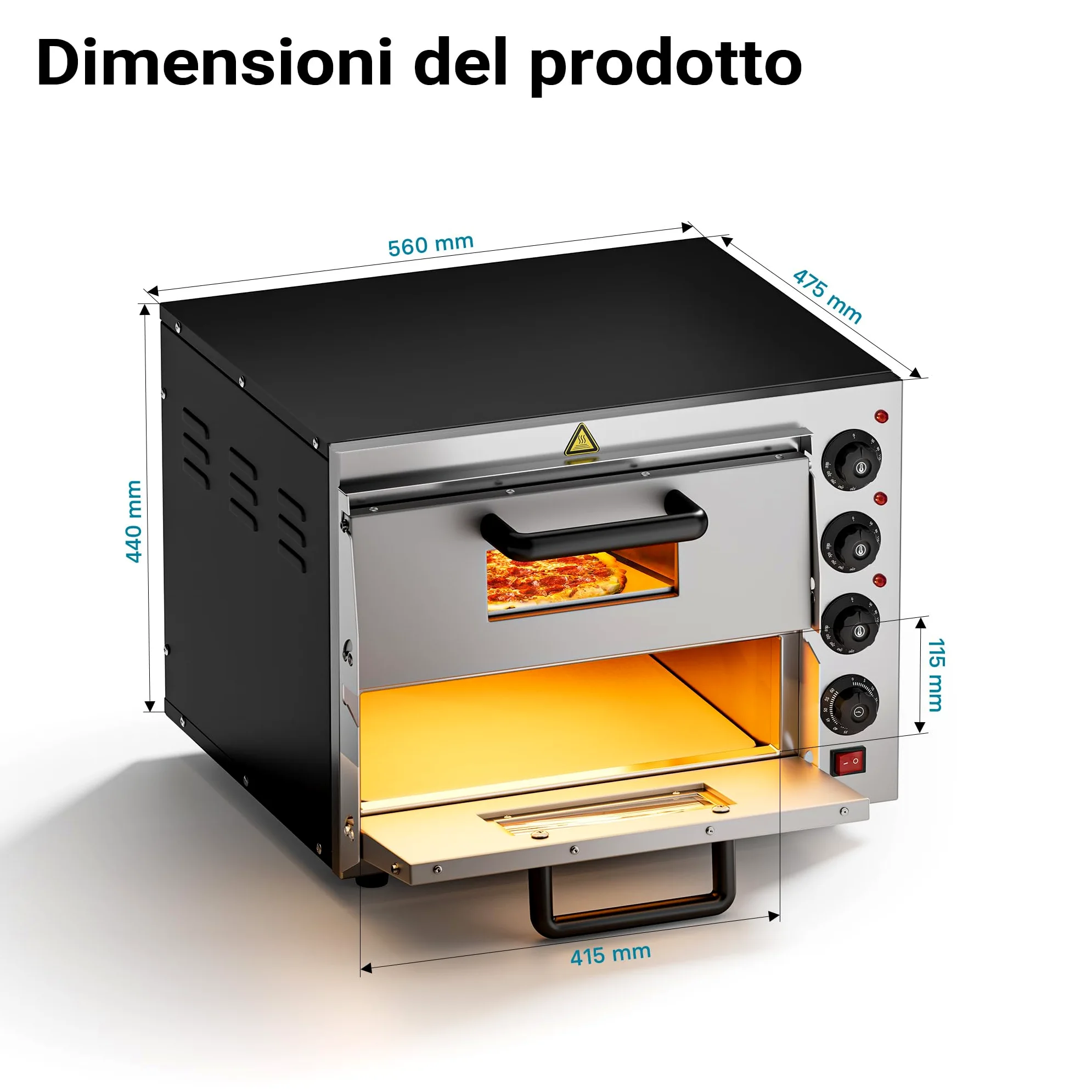 Wiltec Forno pizza elettrico a 2 livelli, con pietra refrattaria in cordierite, 3000W, 350°C Fornetto pizza