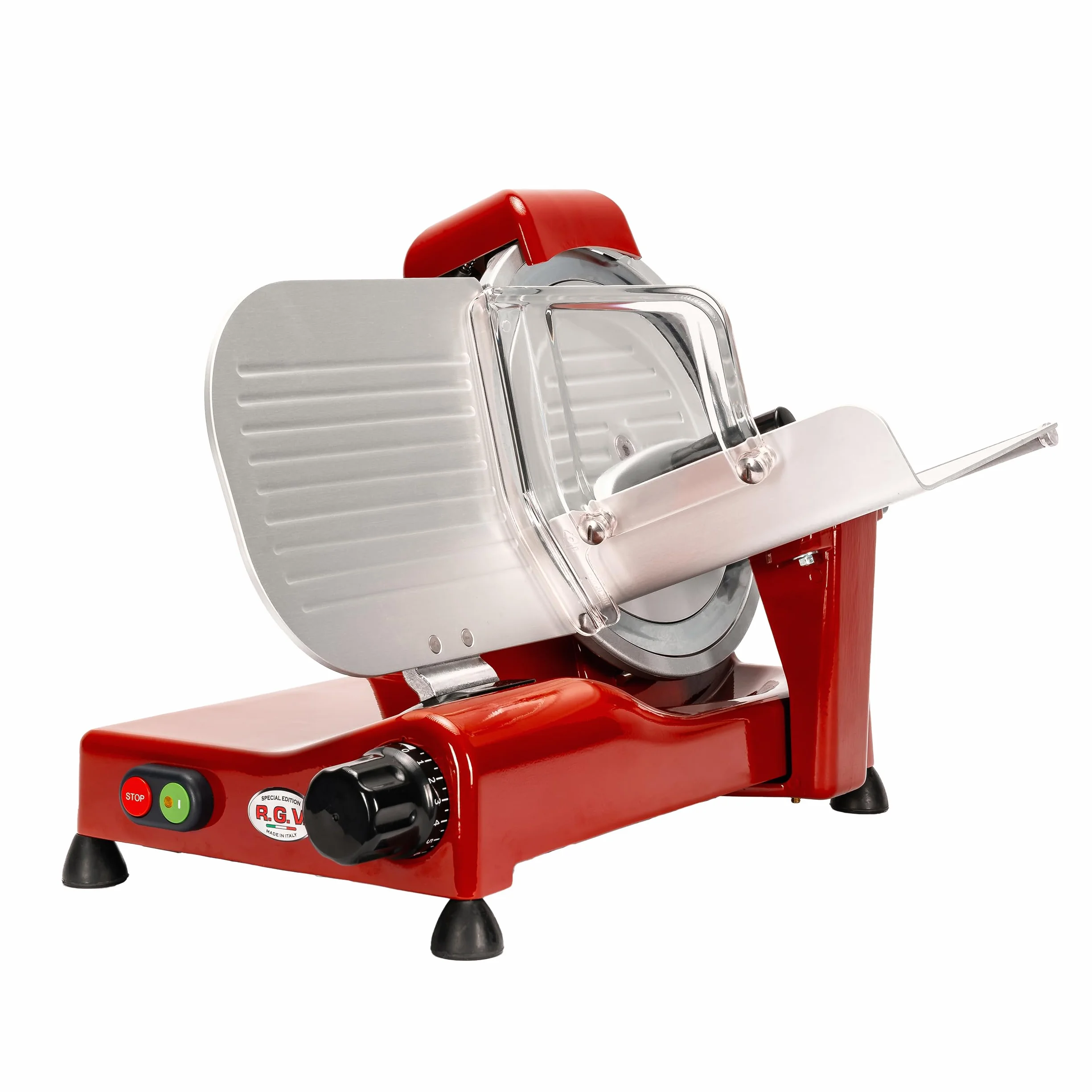 RGV Affettatrice Special Edition 25 Red – Made in Italy, Lama Ø 250 mm, 140W, Alluminio Rosso – Taglio Preciso e Professionale per Casa e Cucina