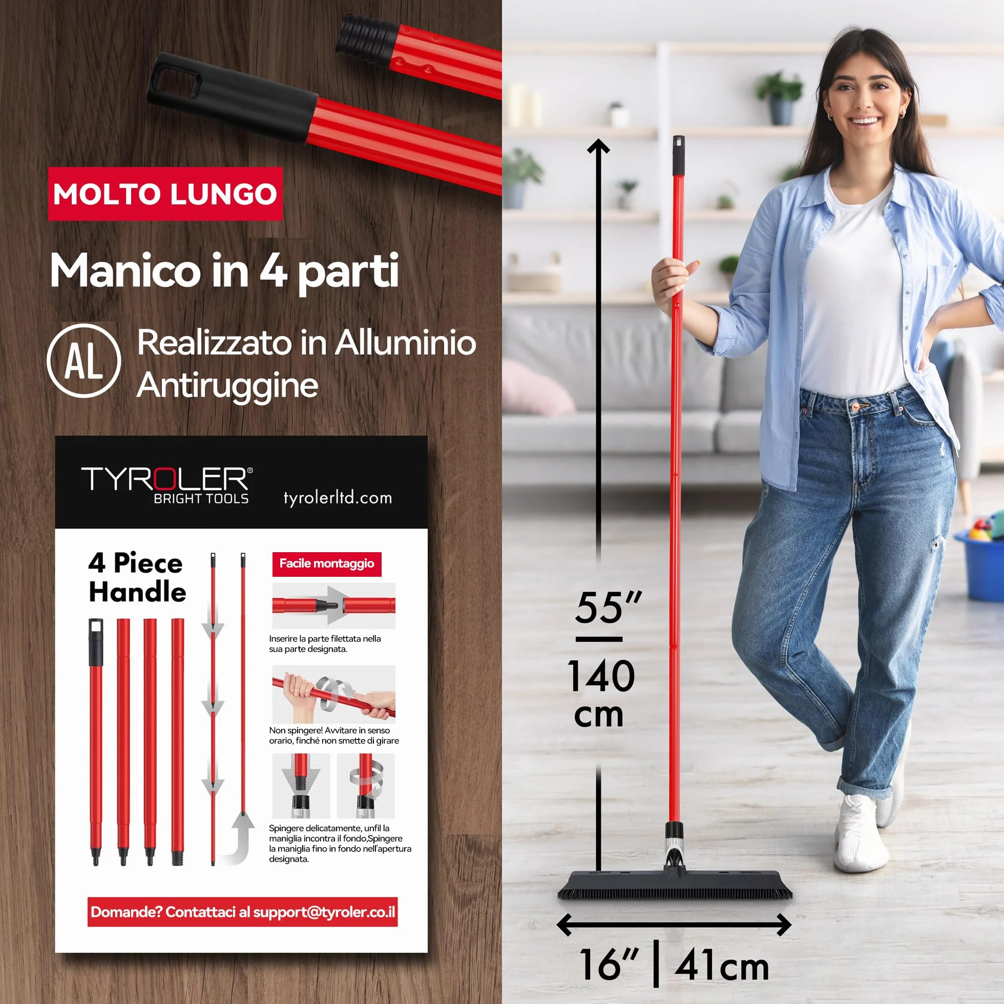 Tyroler 2 in 1 Tira Acqua e Scopa in Gomma 41 cm Acciaio Inox Antiruggine