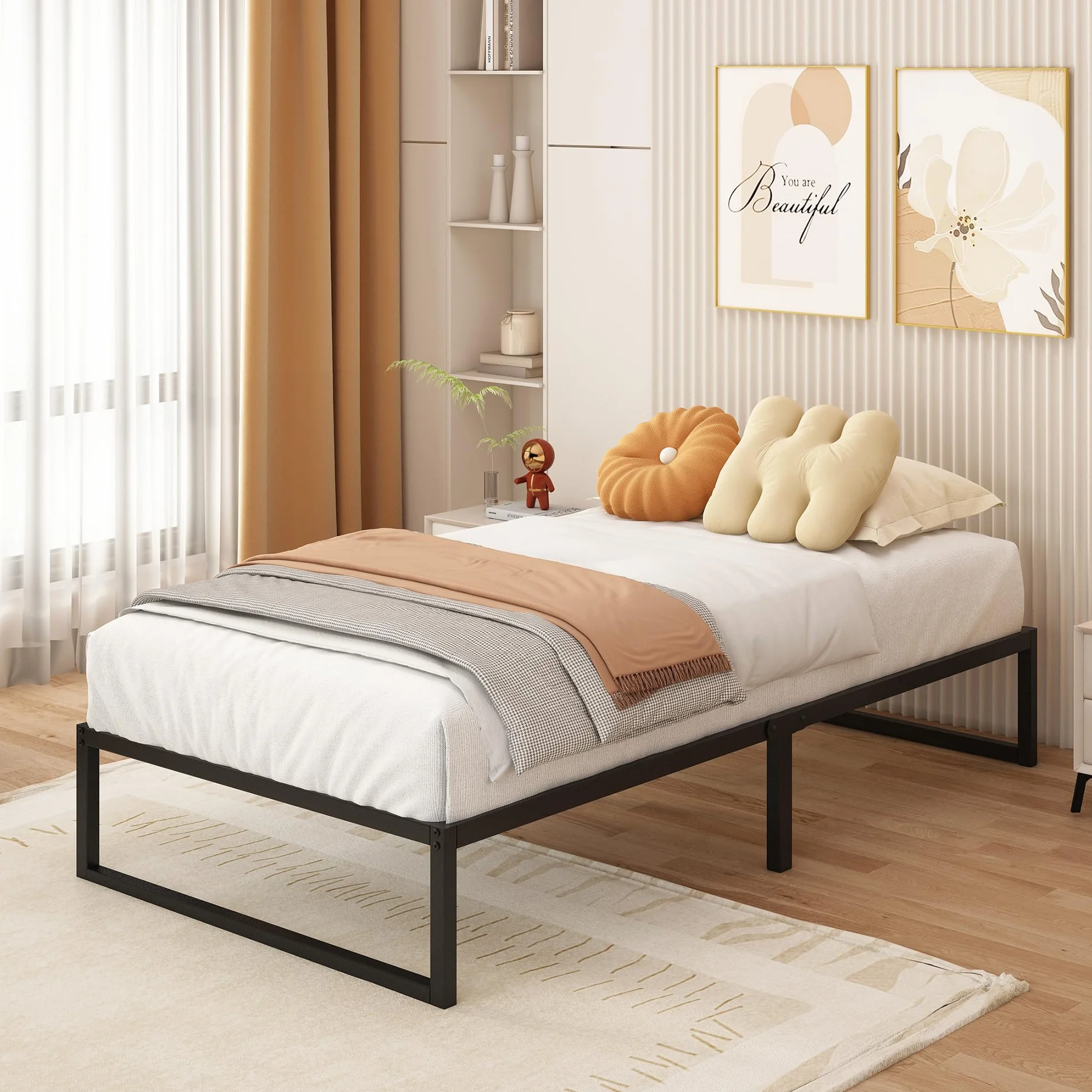 Yicensen Struttura Letto Singola 80x190 cm, Struttura Letto in Metallo, Supporto Solido, Facile da Montare, Design Silenzioso, Stile Moderno e Minimalista, Altezza 36 cm, Nero