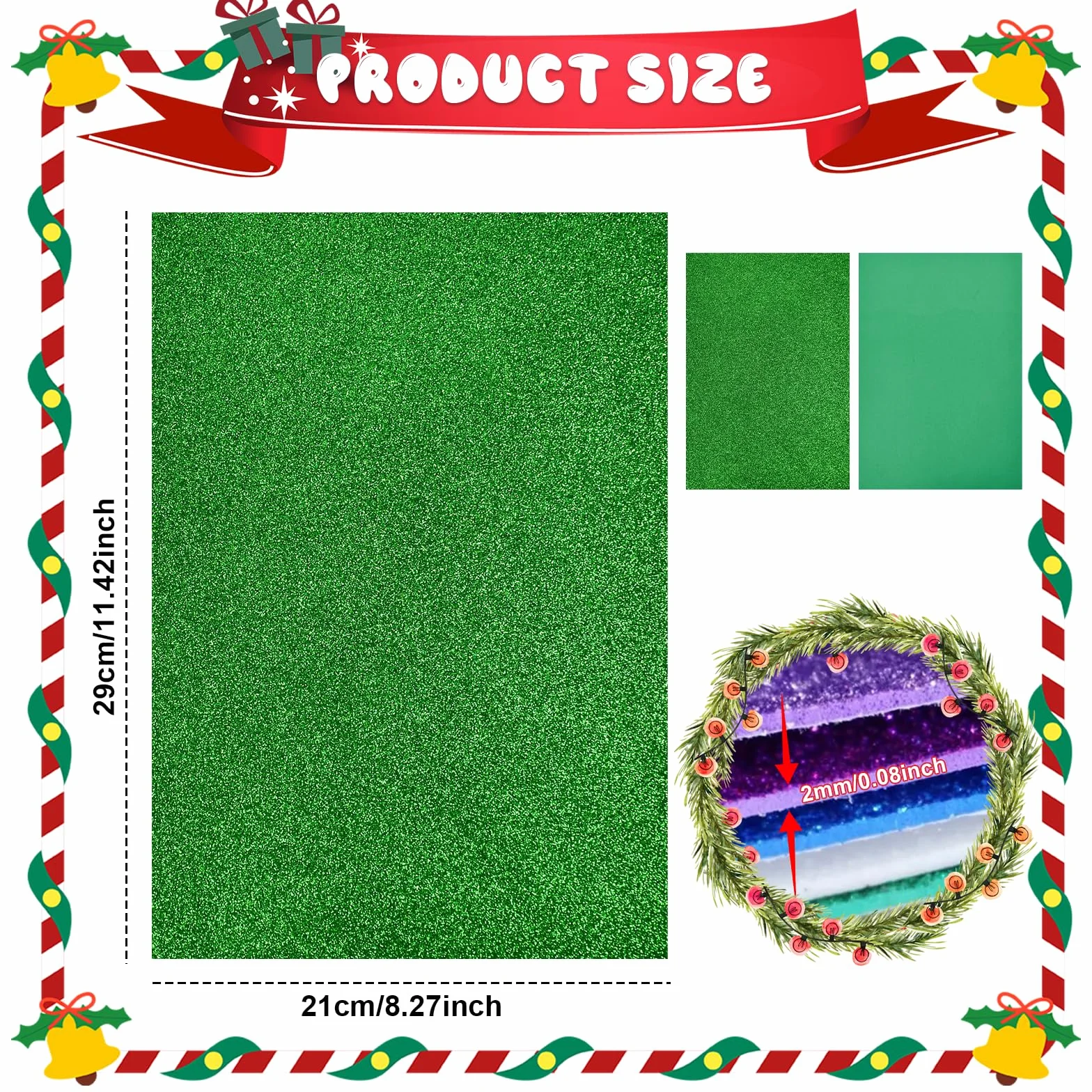 Fogli di Gomma Eva Glitterata 2 mm A4 Carta Colorata per Scrapbooking