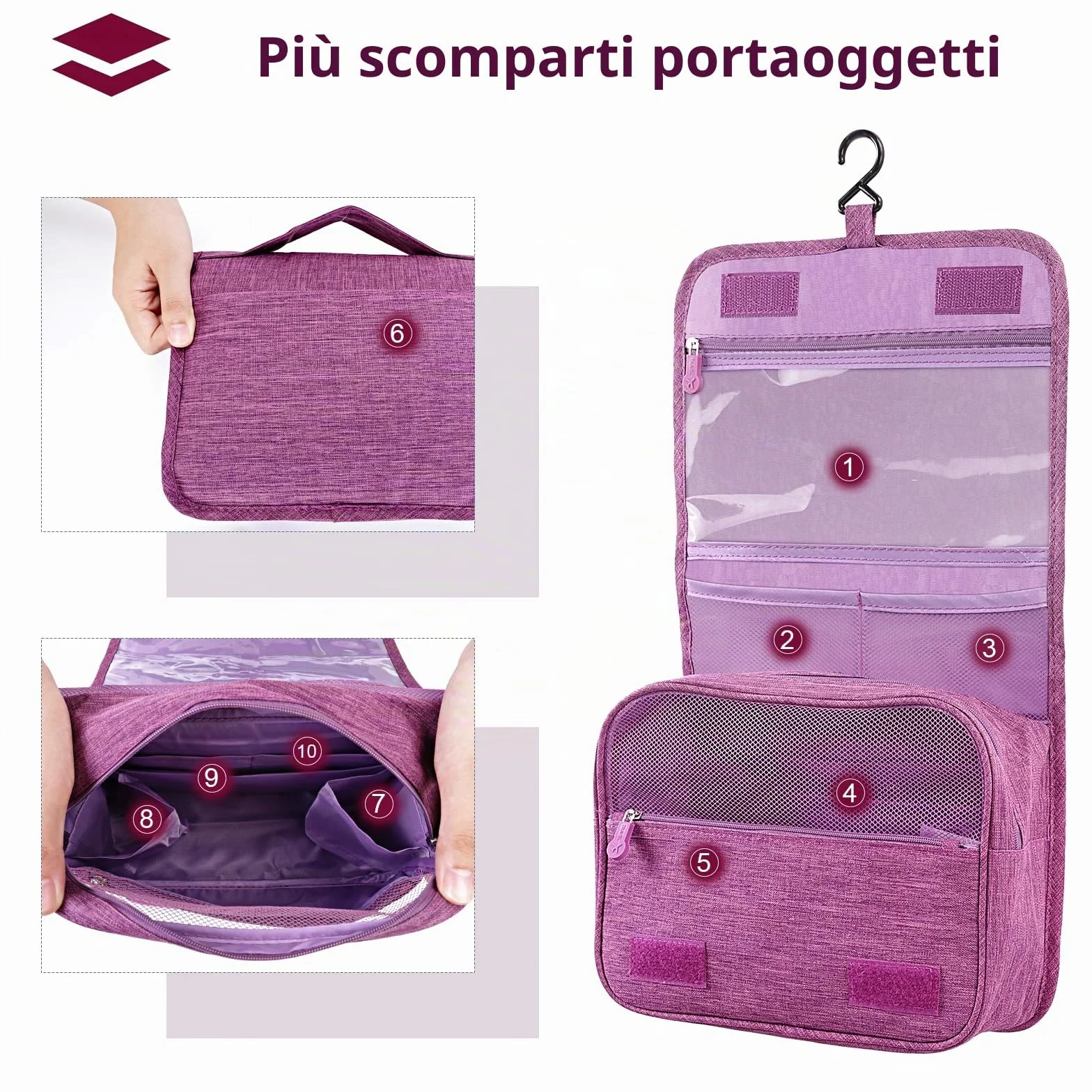 AiQInu Beauty Case da Viaggio, Borsa Toilette Impermeabile con Gancio per Appendere per Donna Uomo