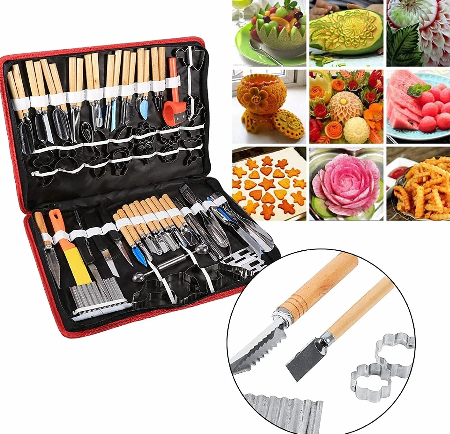 Utensile da Intaglio da Cucina, 80 Pezzi Coltelli da Intaglio, Kit di Strumenti da Intaglio Culinario per Sbucciare Frutta e Verdura Set di Coltelli da Intaglio per Frutta