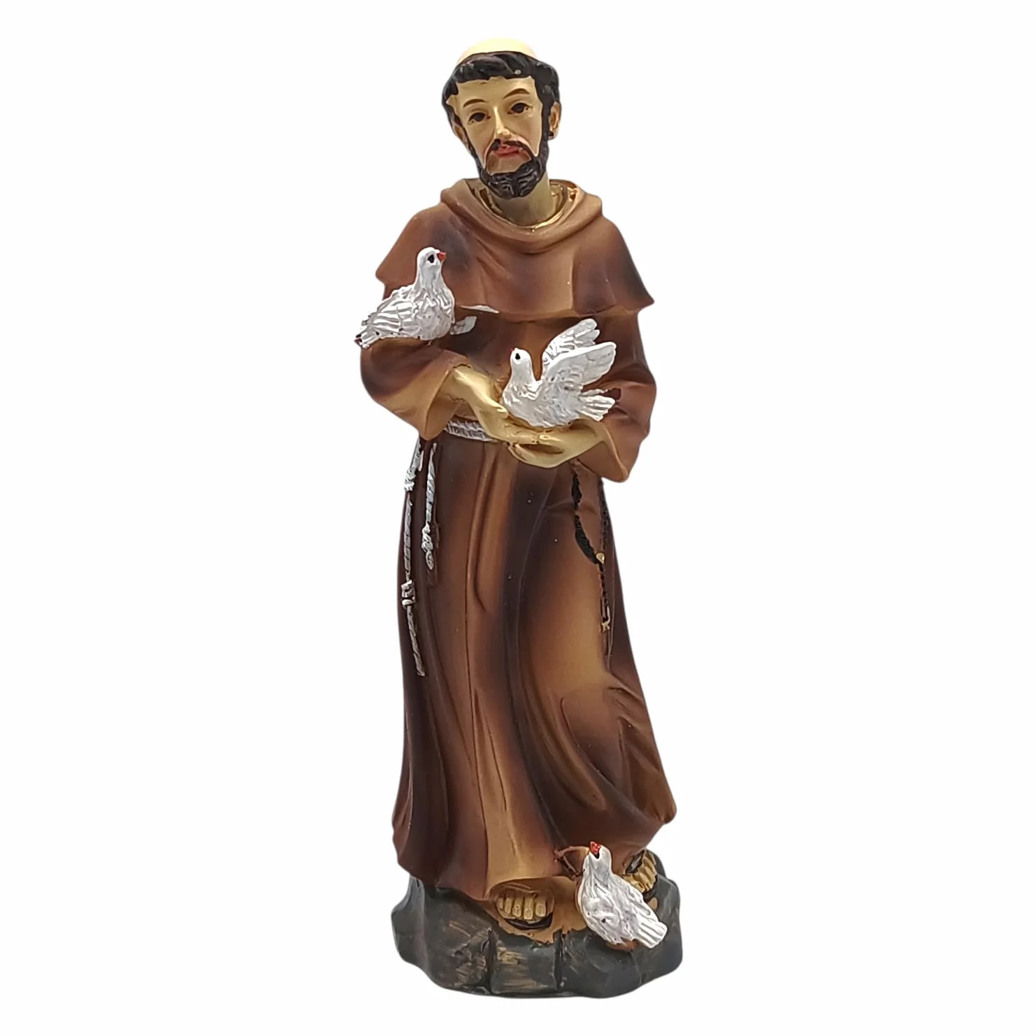 Statua San Francesco D'Assisi Resina 13 cm Decorata a Mano