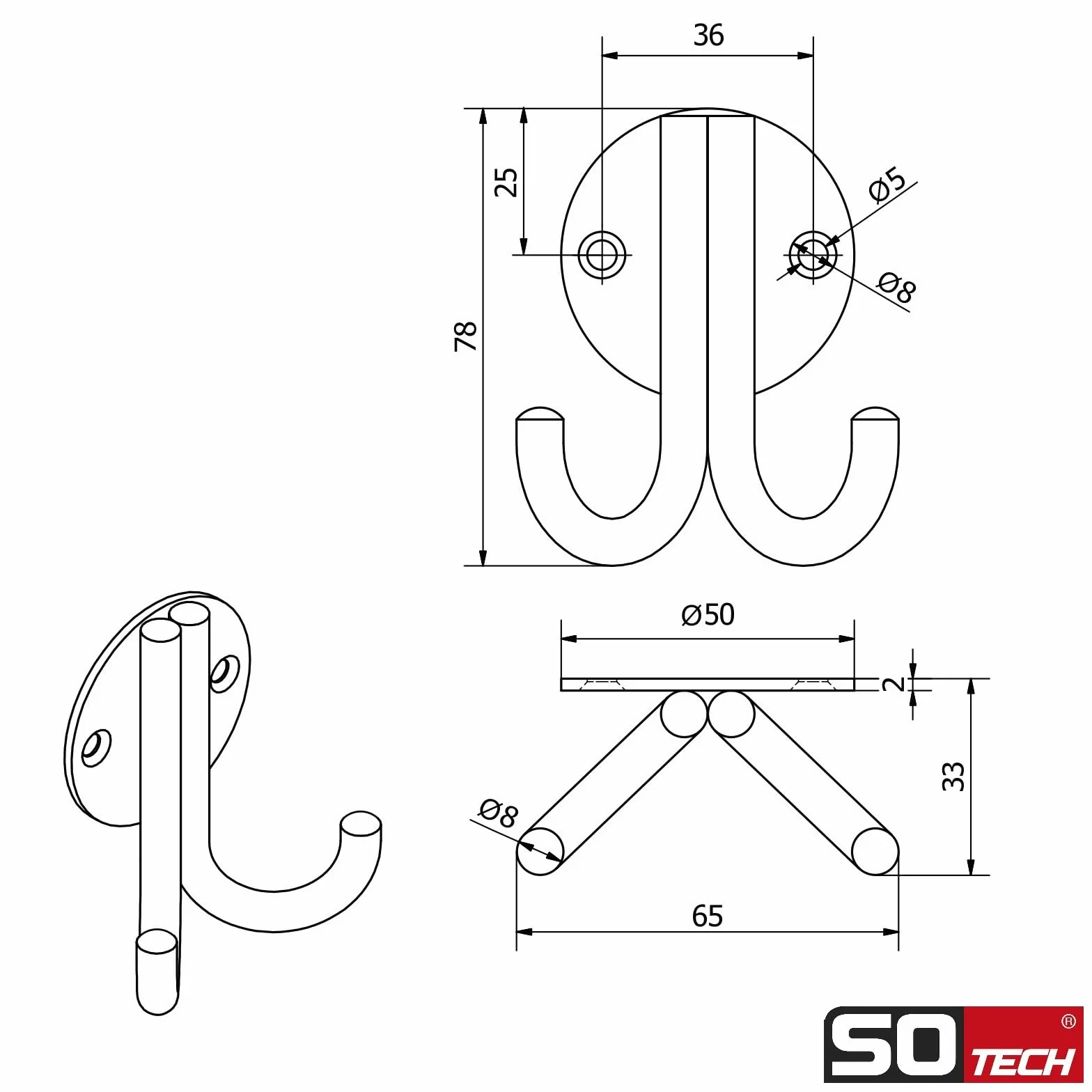 SOTECH Appendiabiti ELEN 65 x 78 x 33 mm acciaio rosso Gancio a parete