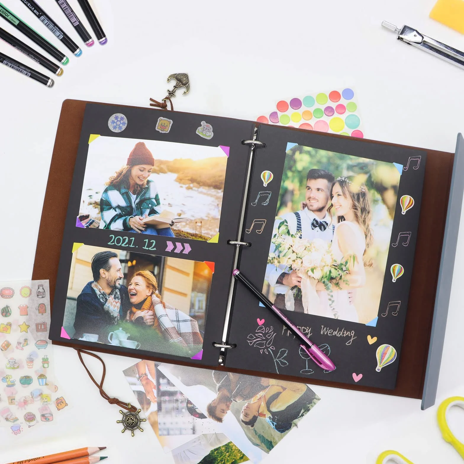 ZEEYUAN Album Fotografico Fai da Te in Pelle Dente di Leone Scrapbooking Album Foto Pagine Nere Regalo per Lui Lei