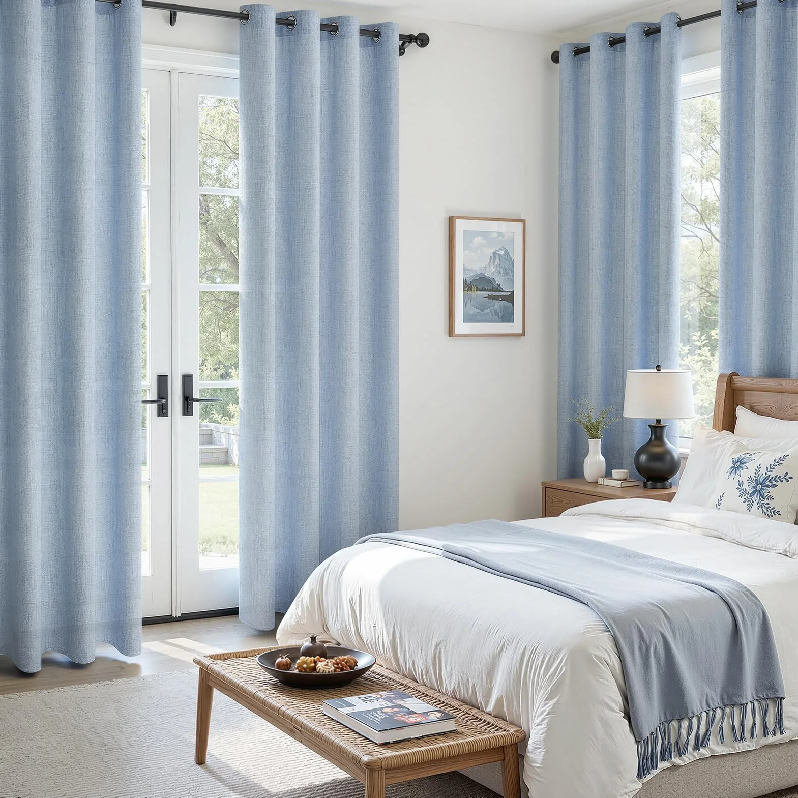 MRTREES Tenda in Voile Lino Semitrasparente Blu con Occhielli da Interno, Tende Moderne per Interni Soggiorno Moderne Camera da Letto Cameretta Bambini Salotto 2 Pezzi, 140x225 cm