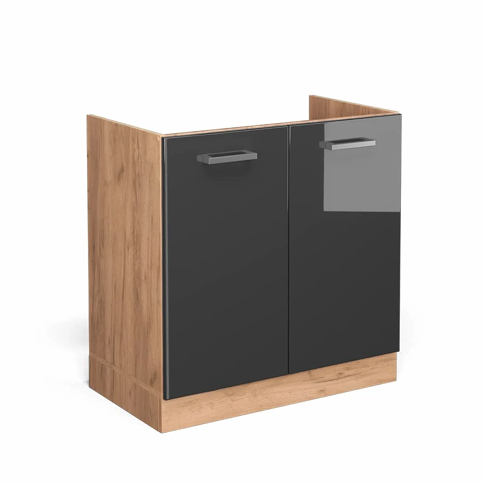 Vicco Mobile lavello cucina R-Line, Antracite lucido, 80 cm senza piano di lavoro, per la libera combinazione all'interno di sistemi cucina modulari