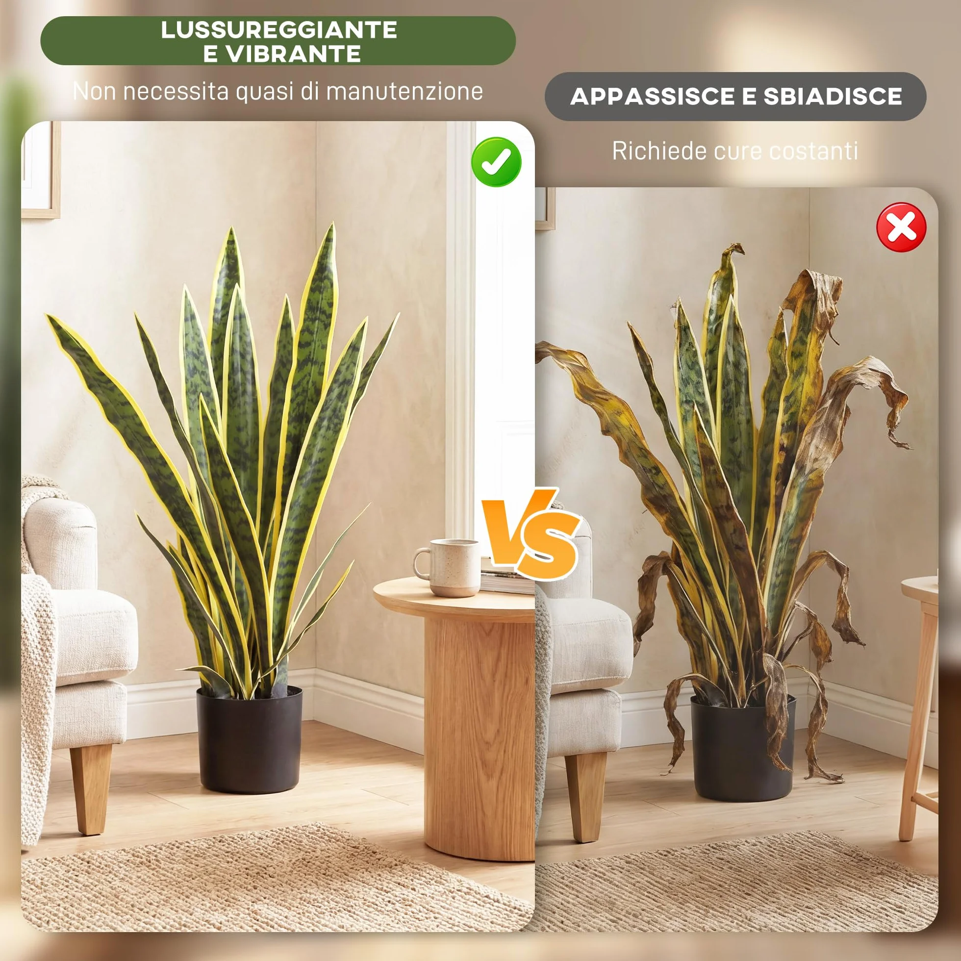 Outsunny Sanseveria Artificiale in Vaso, Pianta Finta da Esterno e Interno con 21 Foglie Modellabili, per Interno ed Esterno, Giardino, Ufficio, Soggiorno, Ø15x77 cm