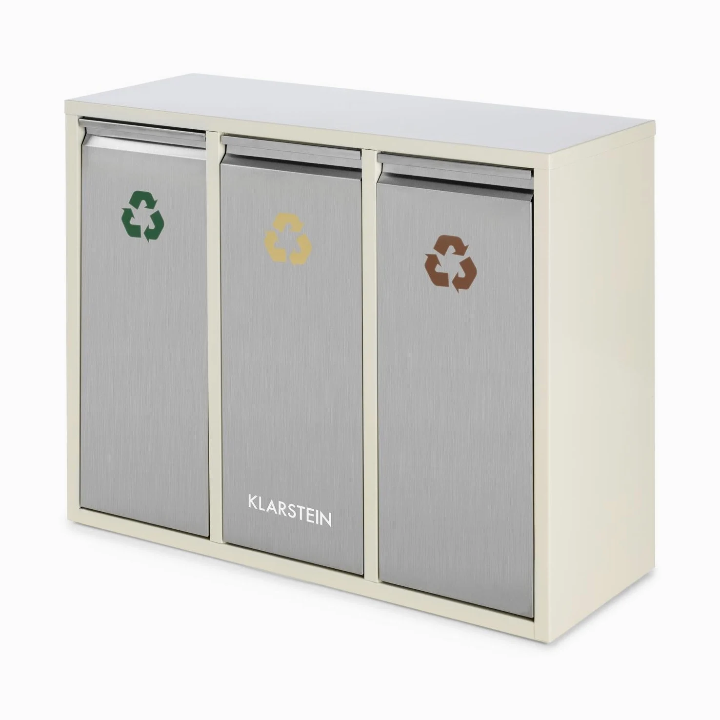 KLARSTEIN Ordnungshüter 3 - Pattumiera, Bidone Immondizia, Raccolta Differenziata, 3 Scomparti, 45 Litri (3 x 15 L), Chiusura Ermetica trattieni Odori, Acciaio Inox, Beige-Crema