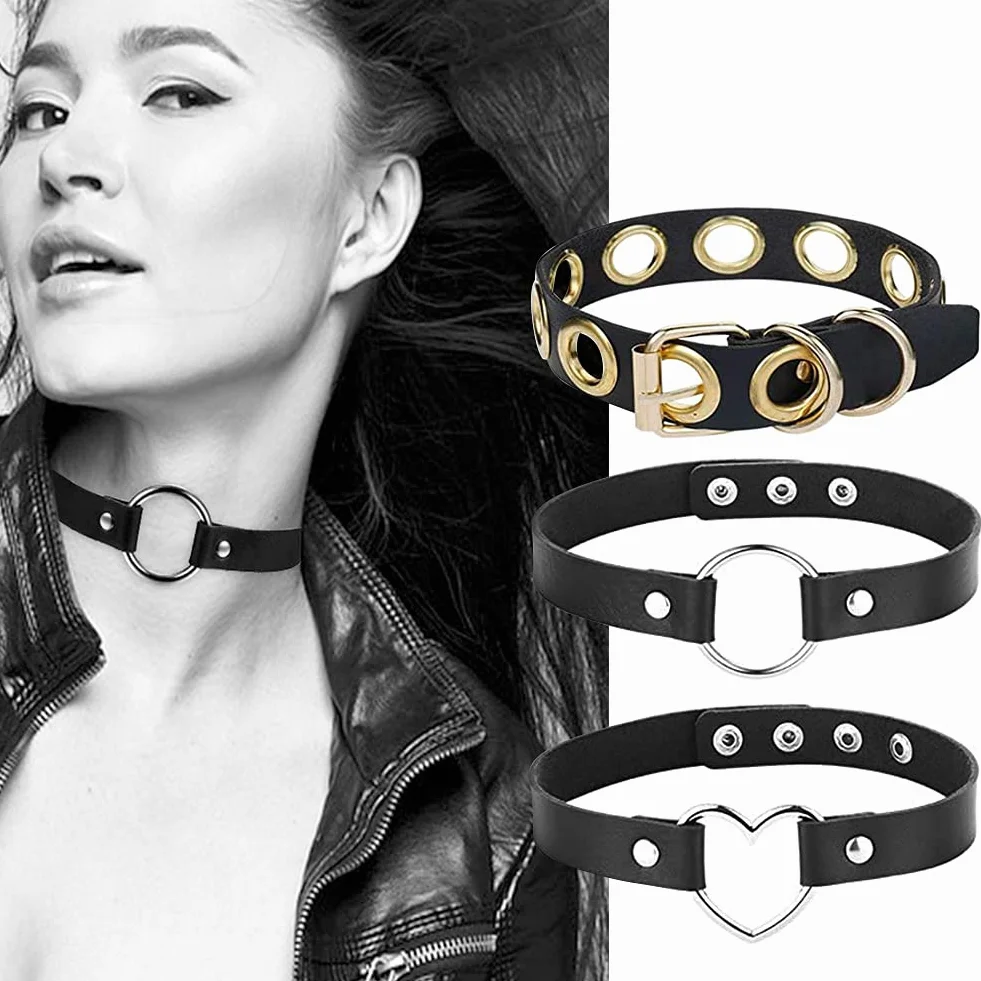 Choker Gothic Regolabile Pu Necklace Collana Girocollo In Pelle Da Uomo E Donna Nero