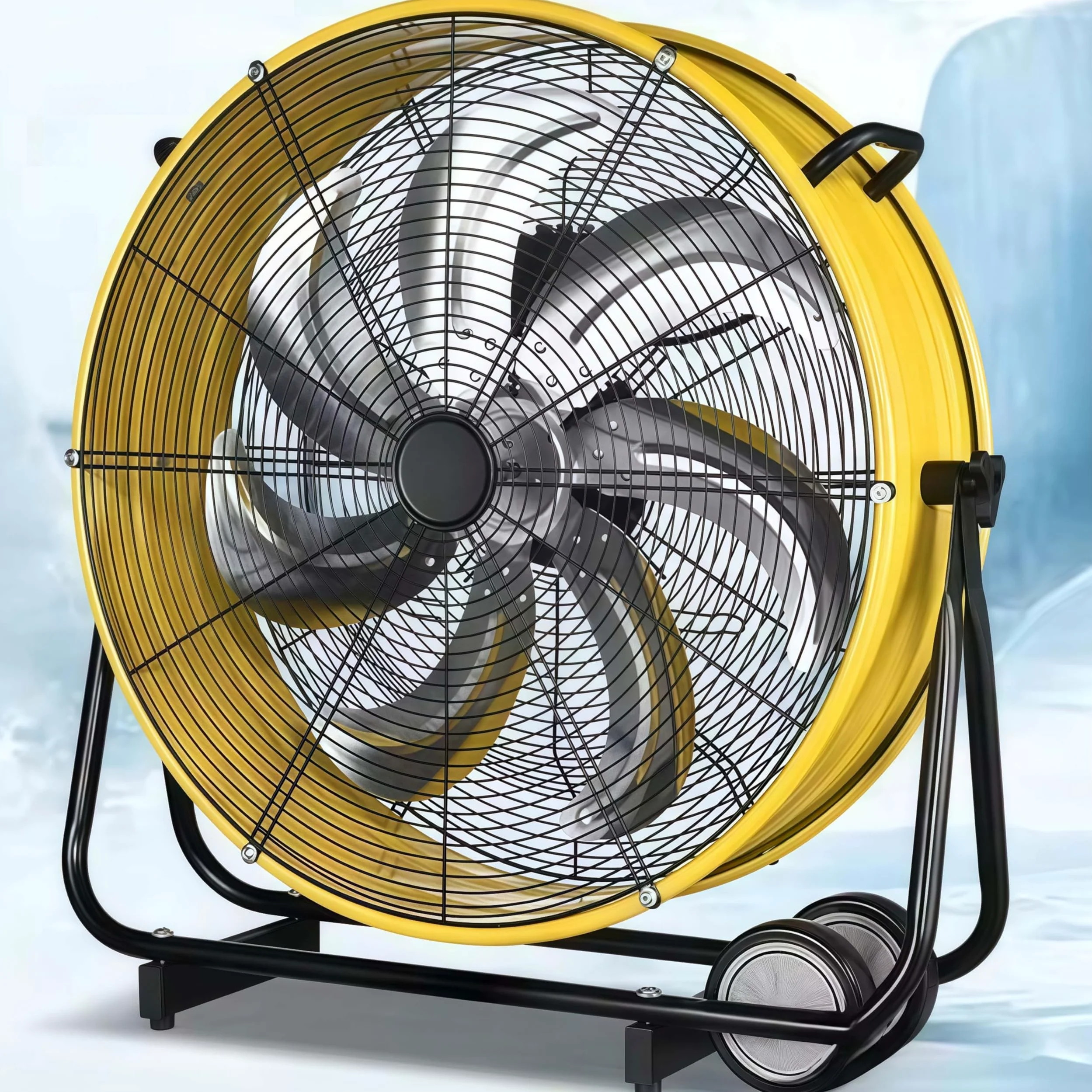 Grande ventilatore industriale a tamburo a 3 velocità, ventilatore da pavimento ad alta velocità con ruote e maniglia incorporate per garage, magazzini, officine, fabbrica e seminterrato
