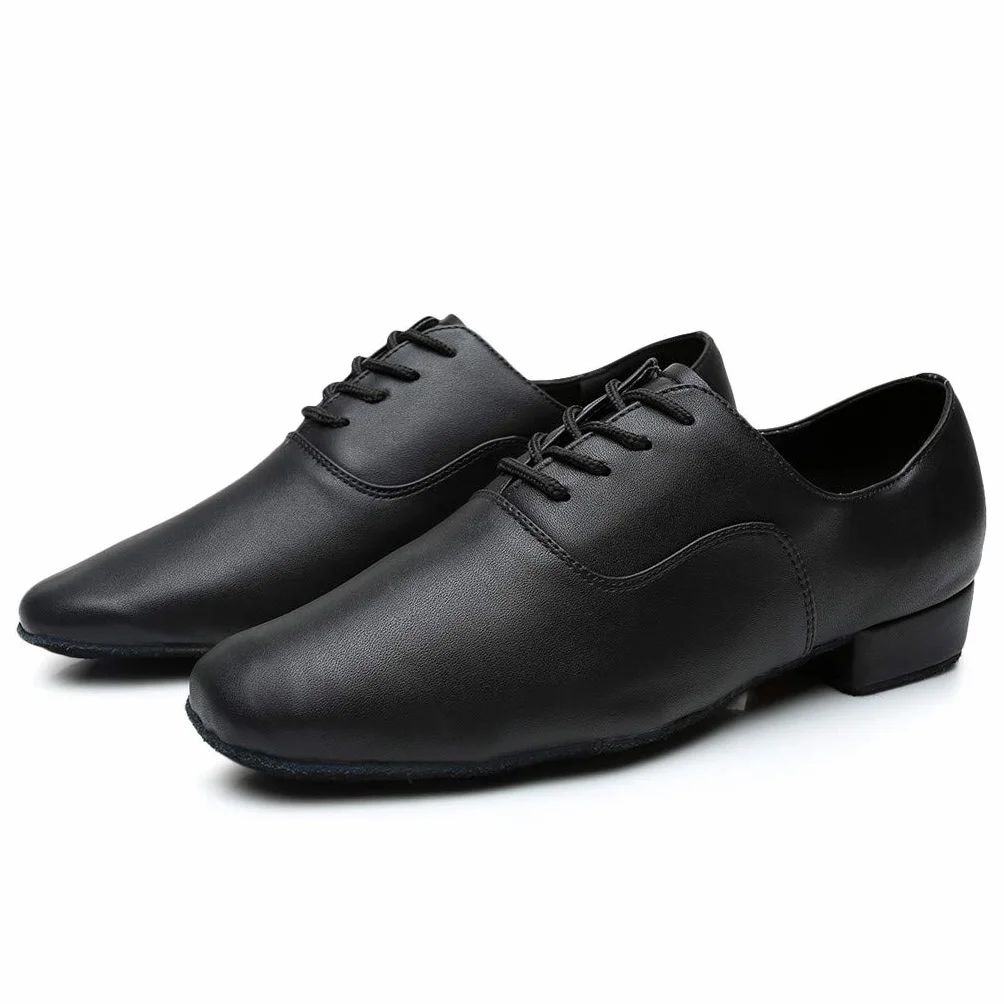 Scarpe da Ballo Uomo Liscio Latino Americano in Pelle Tacco Tango Tip Tap Nere Eleganti Comode Danza Bachata