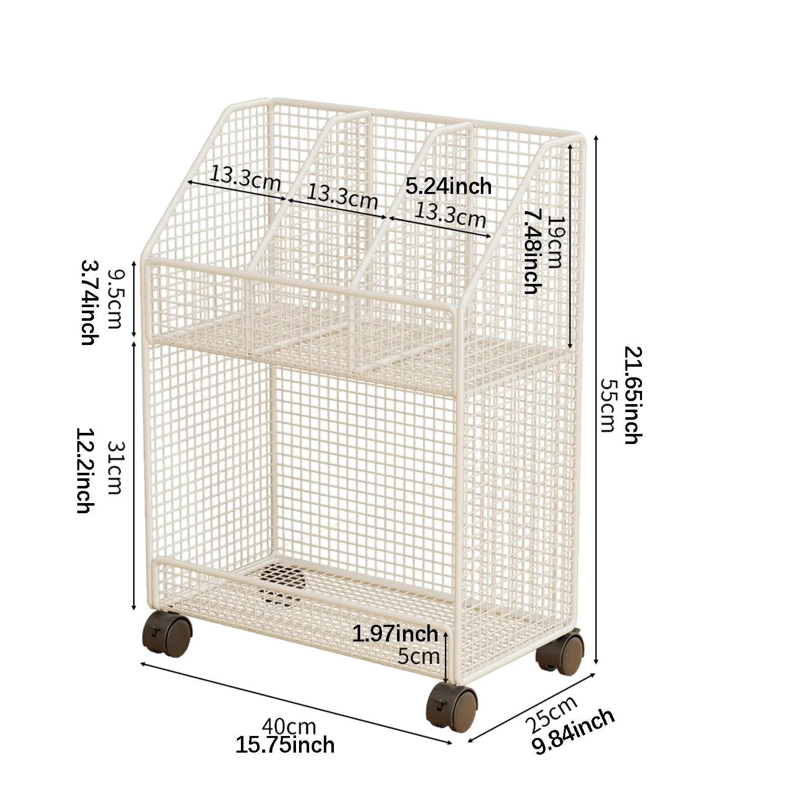 Carrello porta libri con ruote, sotto la scrivania, organizer per file, libreria mobile versatile per cucina, ufficio, lavanderia, camera da letto, 2 Strato Bianco
