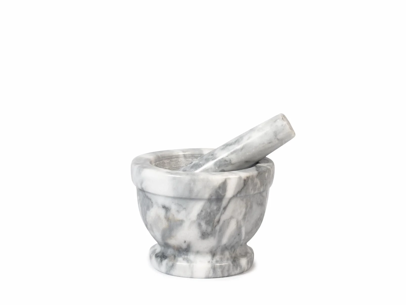 H&H– Mortaio in Marmo Naturale Chiaro con Pestello, Ø14 cm, Robusto ed Elegante, Ideale per Spezie, Erbe, Pesti e Salse, Superficie Interna Grezza per una Macinatura Perfetta