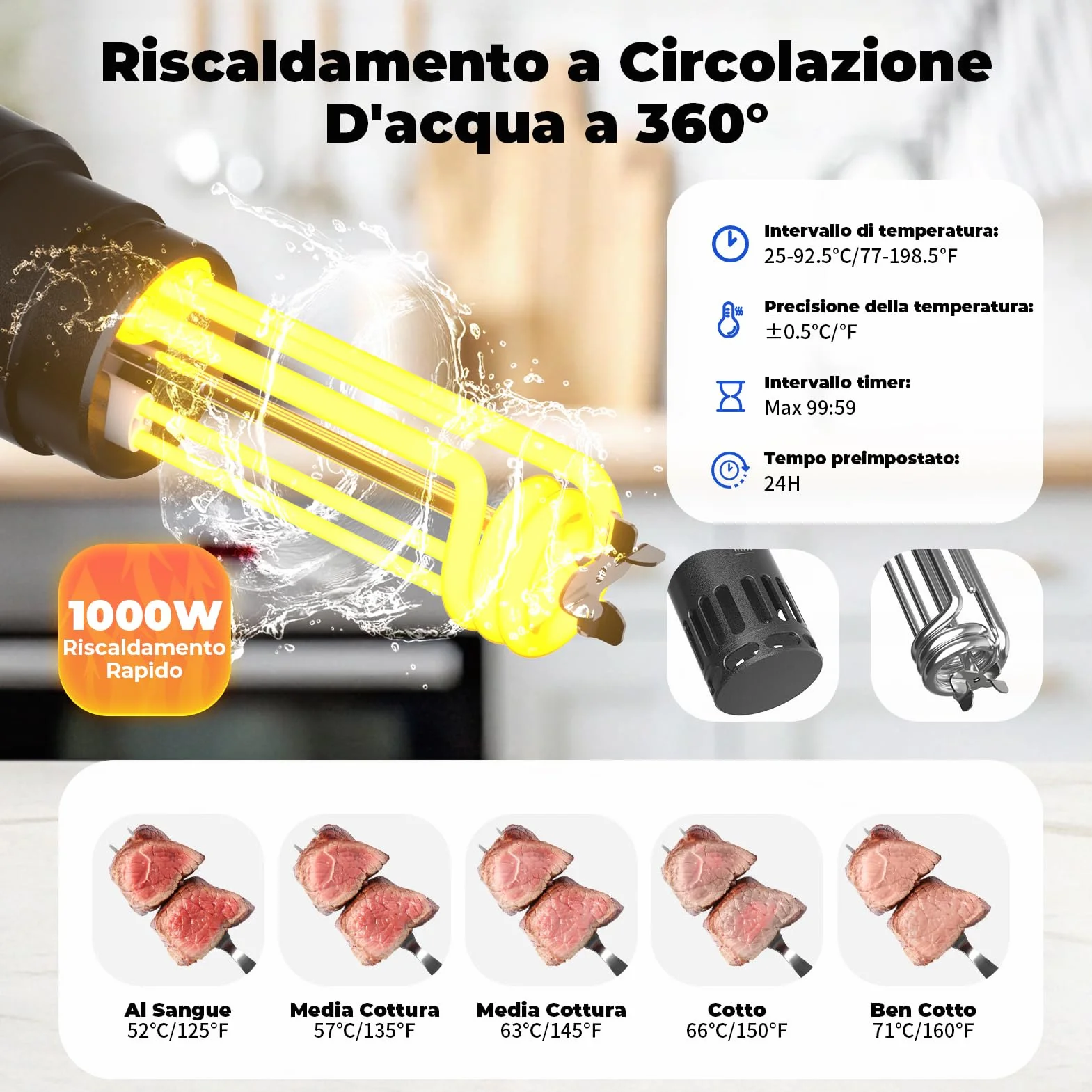 Sous Vide Roner 1000W Cucina a Bassa Temperatura Circolatore Termico Professionale