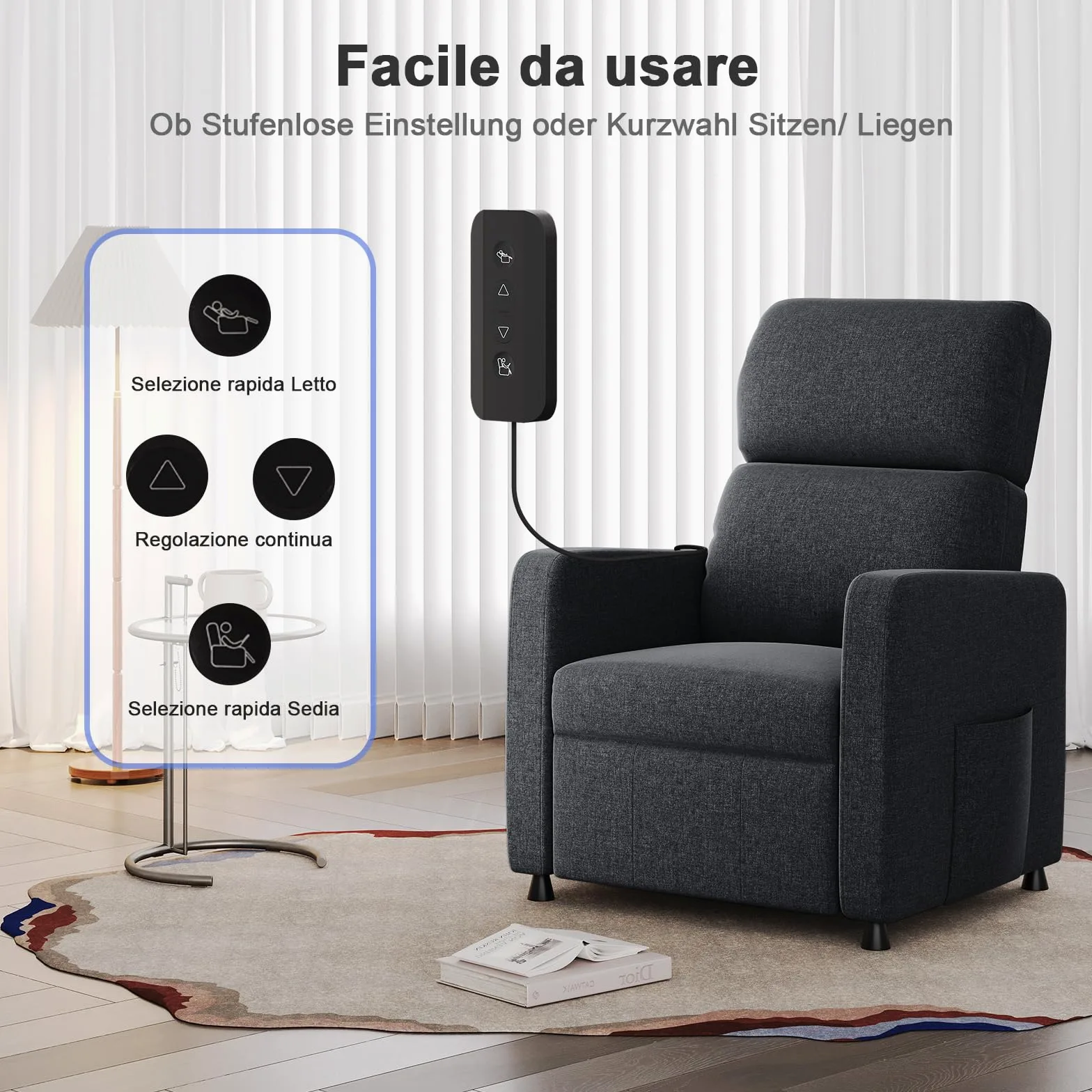 JUMMICO Poltrona di Relax Elettrica Reclinabile con Schienale Regolabile, Poltrona TV, per Camera, Soggiorno e Home Cinema, in materiale lino