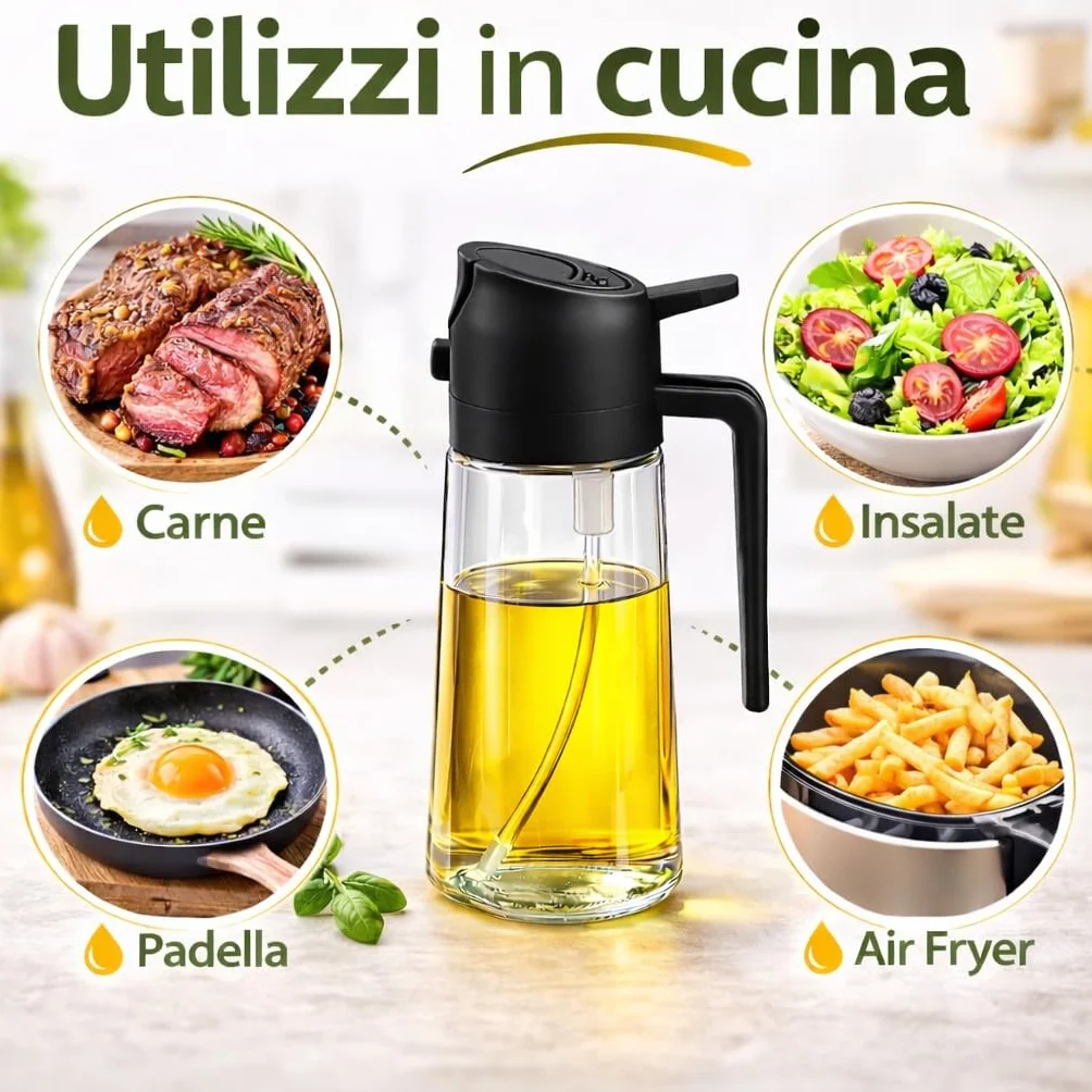 Spruzzino Olio Vetro 470 ml Cucina – Spray Dosatore Olio e Aceto Nebulizzazione Fine Antispreco