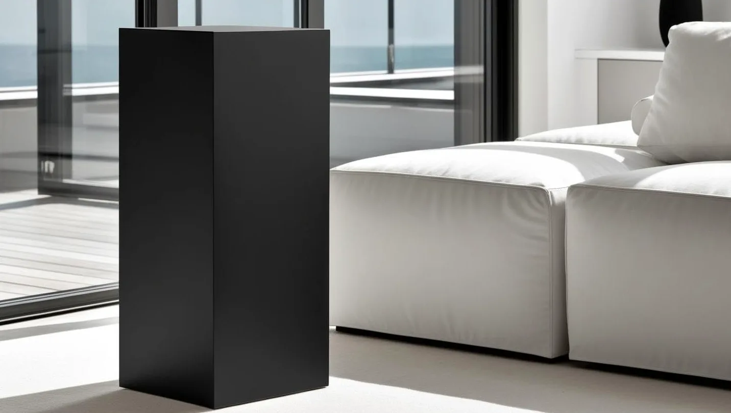 Colonna decorativa nera satinata, colonna decorativa nera, piedistallo (90 x 30 x 30 cm)