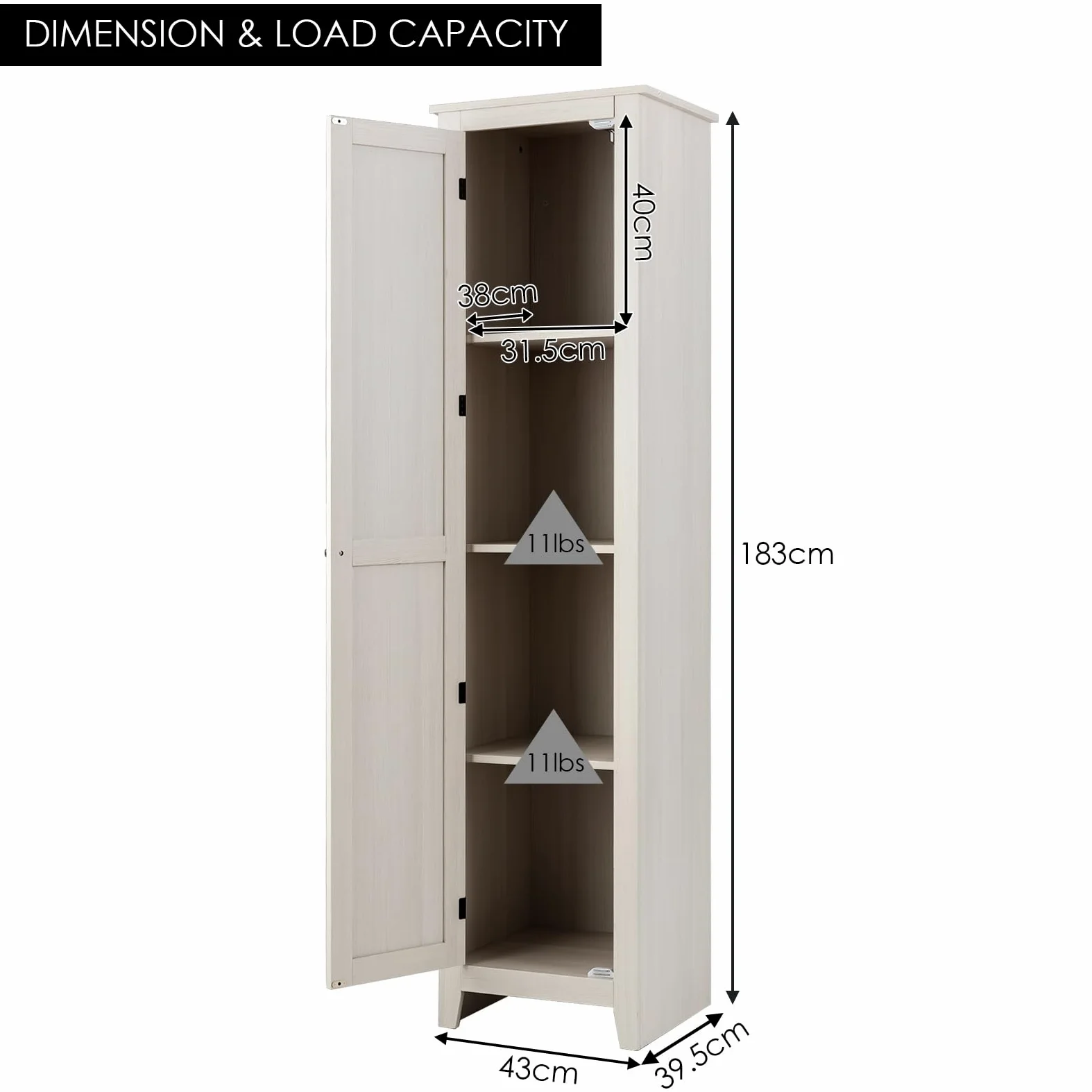 GIANTEX Armadietto alto da 183 cm, armadio stretto per bagno con 1 porta e 4 ripiani, armadio per la conservazione per cucina, soggiorno e bagno, armadio da cucina indipendente (Bianco)