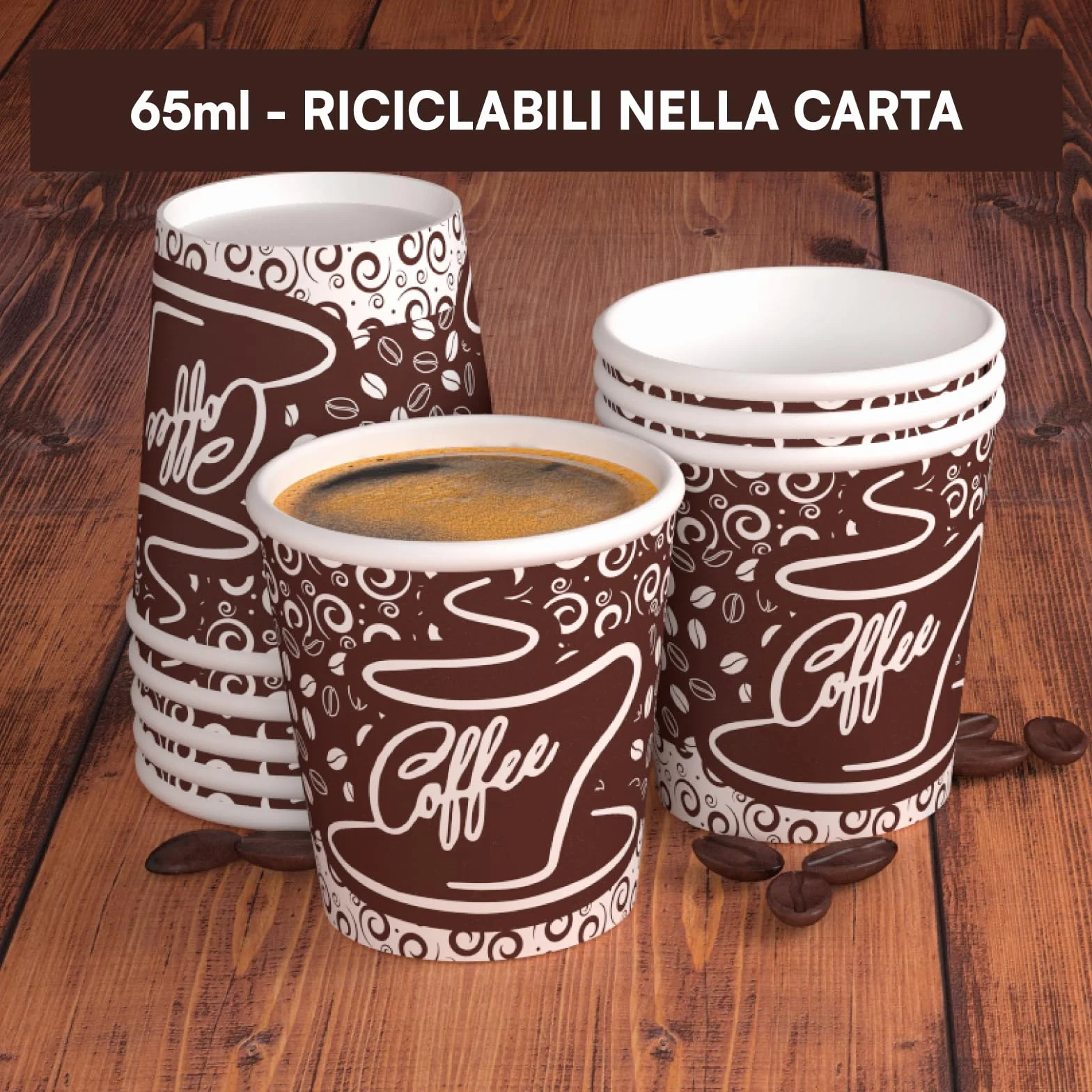 Eurocali Bicchierini in Carta per caffè 65ml Bicchieri Ecologici Biodegradabili Monouso